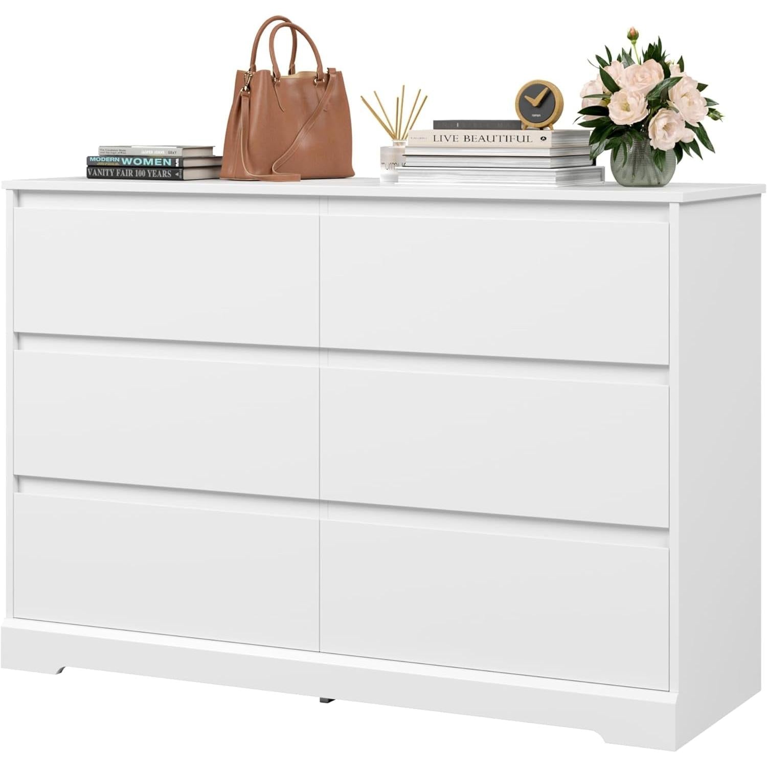 White 6-Drawer Dresser with Deep Storage-1