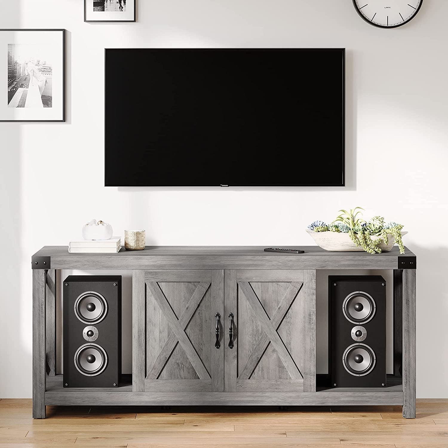 Farmhouse Grey TV Stand for 50-65 Inch Tvs-0