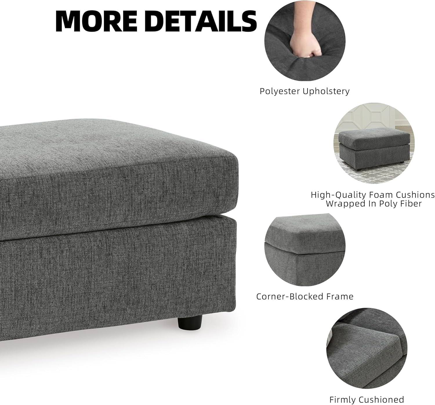 Stairatt Rectangular Gray Upholstered Ottoman Cushioned-4