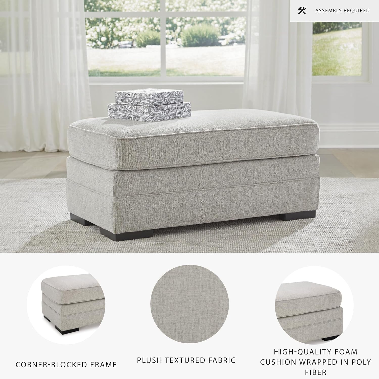 Eastonbridge Upholstered Rectangular Ottoman Light Gray-3
