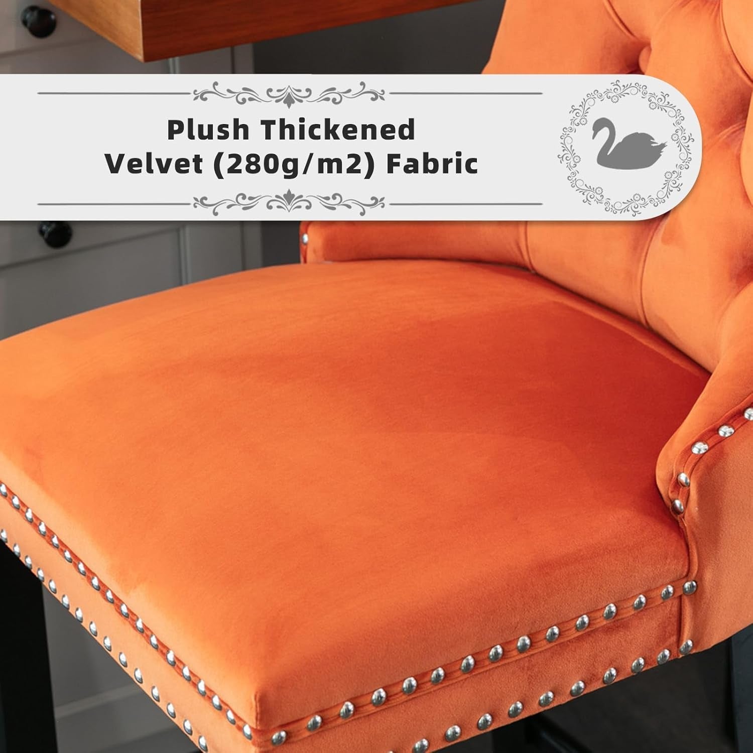 Velvet Upholstered Bar Stools Set Two with Back-4