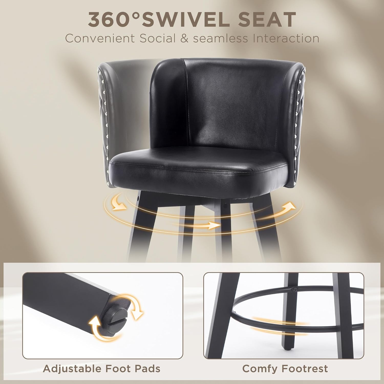 Swivel Bar Stool Set of Three with Faux Leather-2