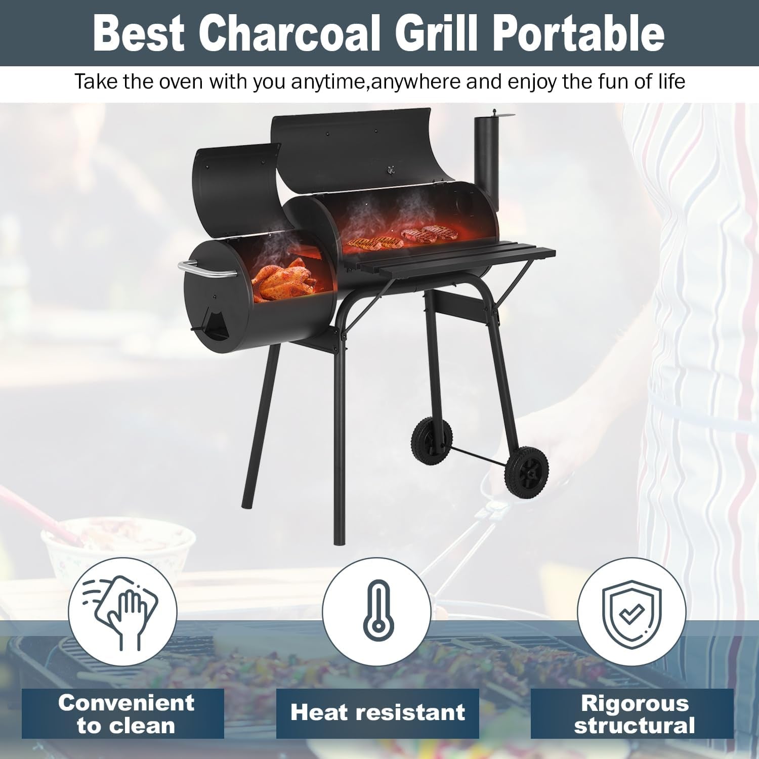 Charcoal Grill 43 Inch Double Mesh Outdoor Barbecue