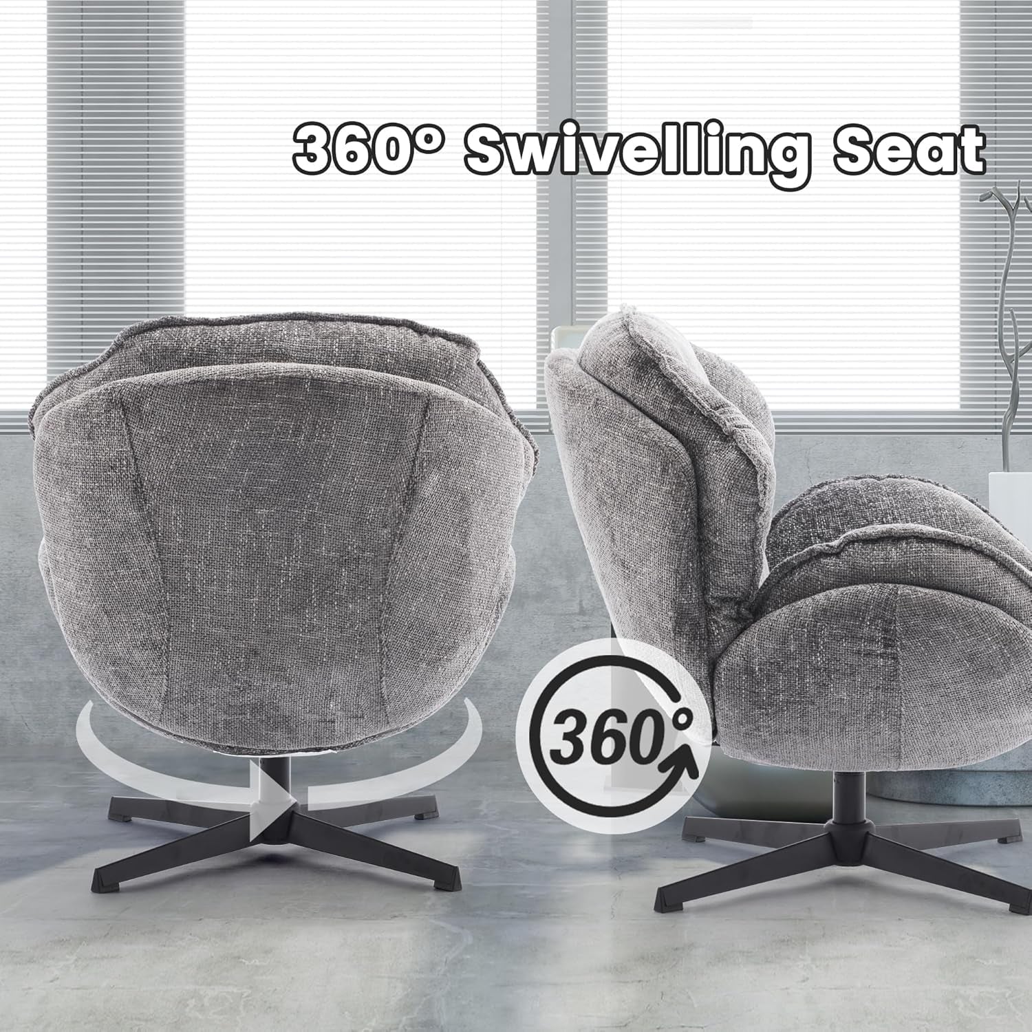 Gray Swivel Upholstered Accent Chair With Metal Legs-4