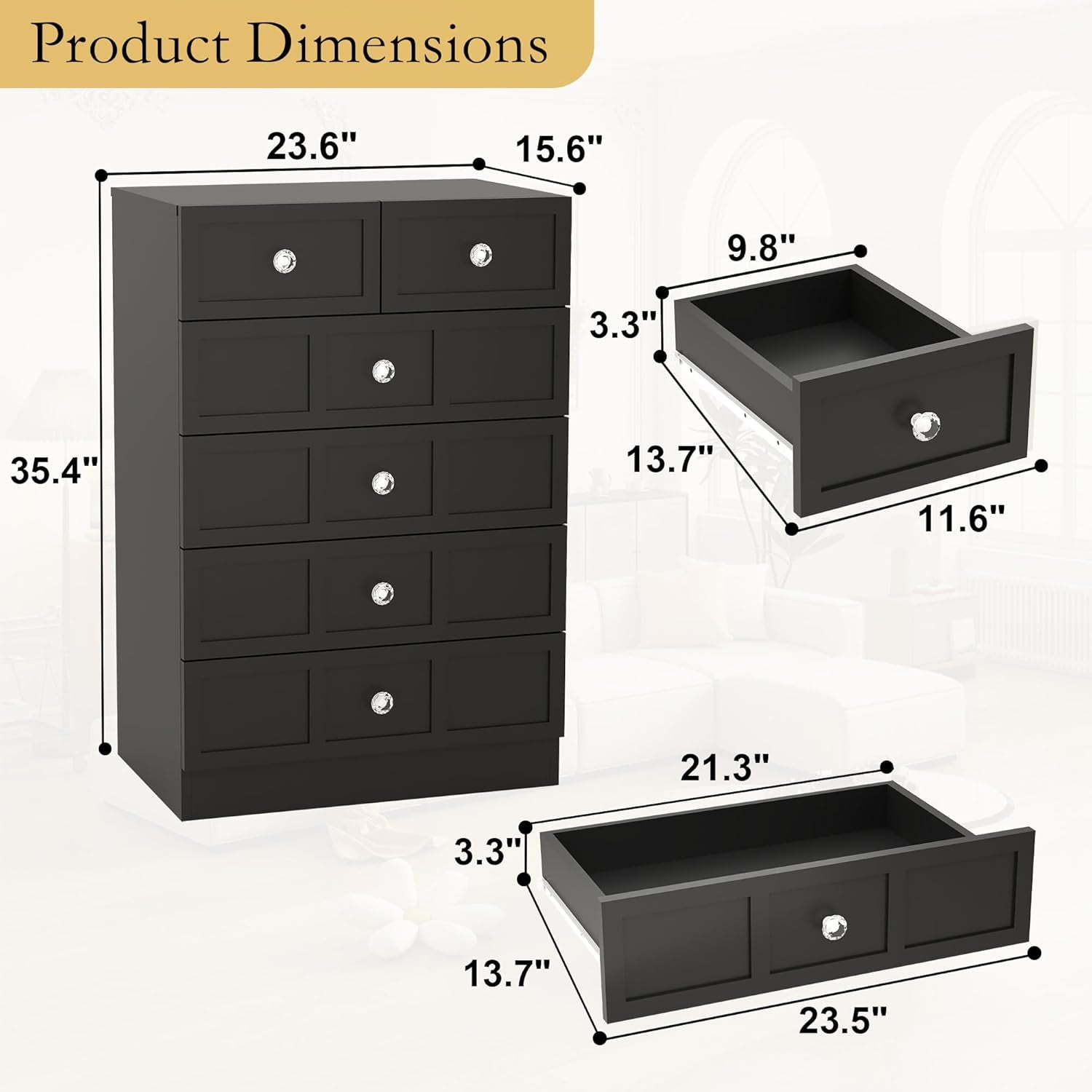 Black TwentyFourInch Fluted Dresser For BedroomSpace-1