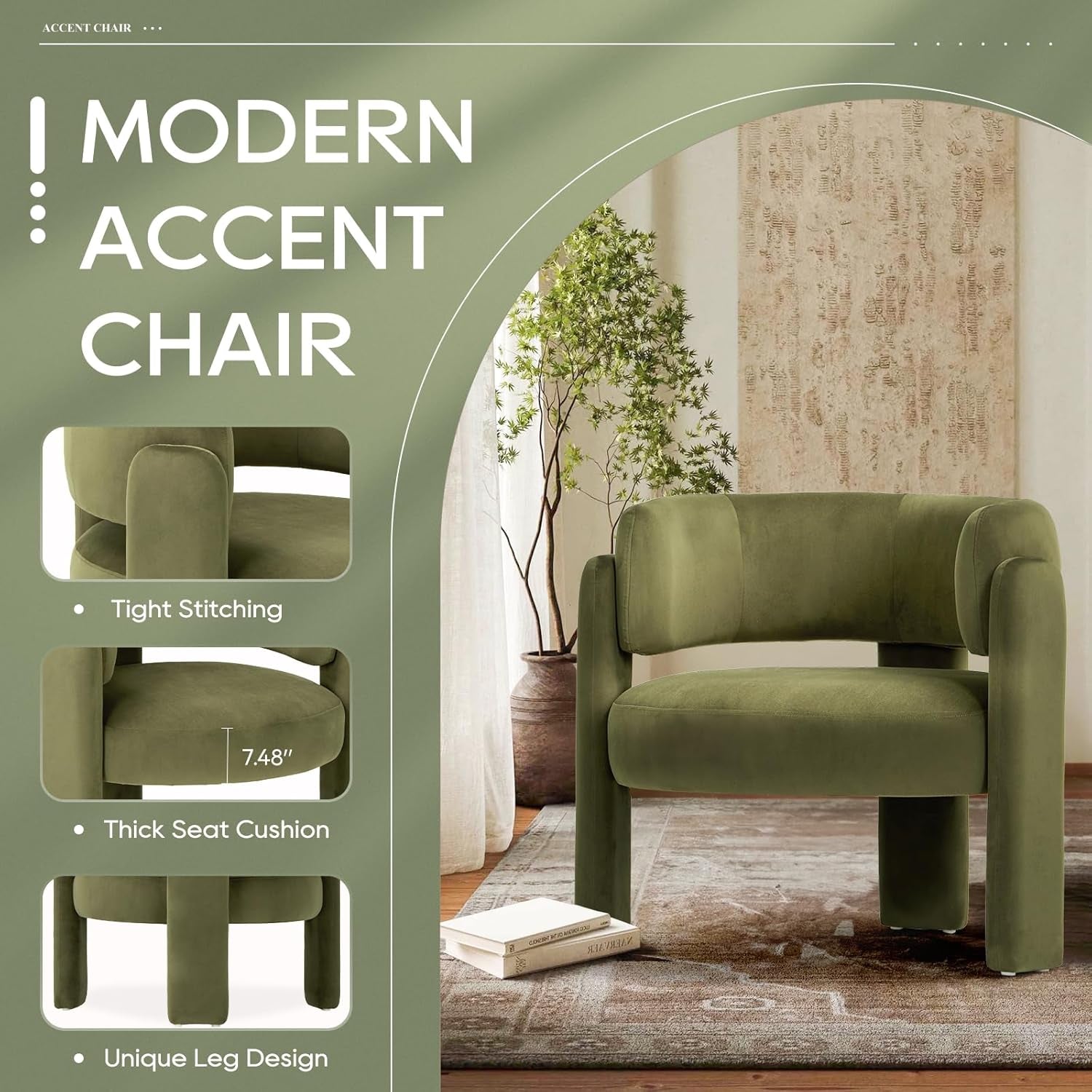 Velvet Accent Chair Set Of 2 Green Barrel Armchairs-2