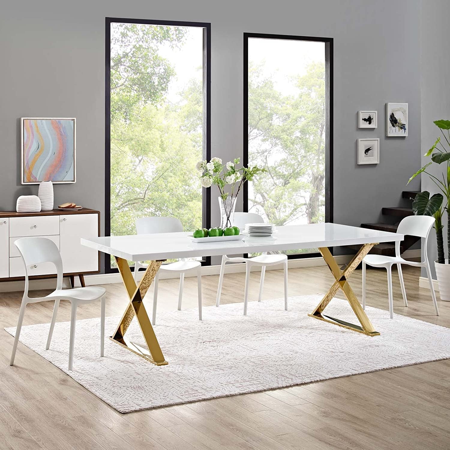 Modern White Gold Sector 87'' Dining Table-0