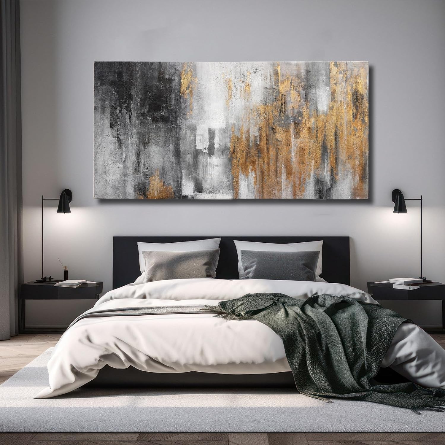 Abstract Textured Canvas Wall Art 30x60 Midnight Onyx-2