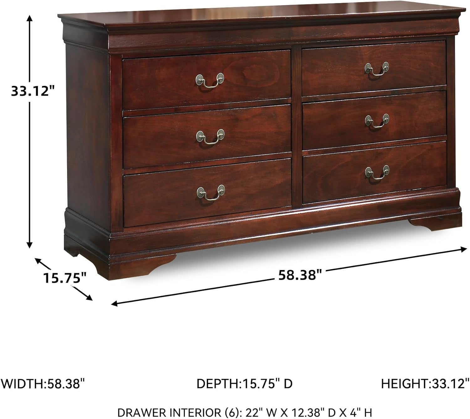 Alisdair Traditional Dark Brown Six Drawer Dresser-2