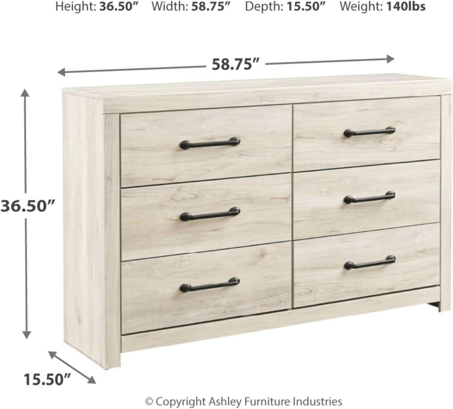 Cambeck Farmhouse Industrial 6 Drawer Dresser, Whitewash-2