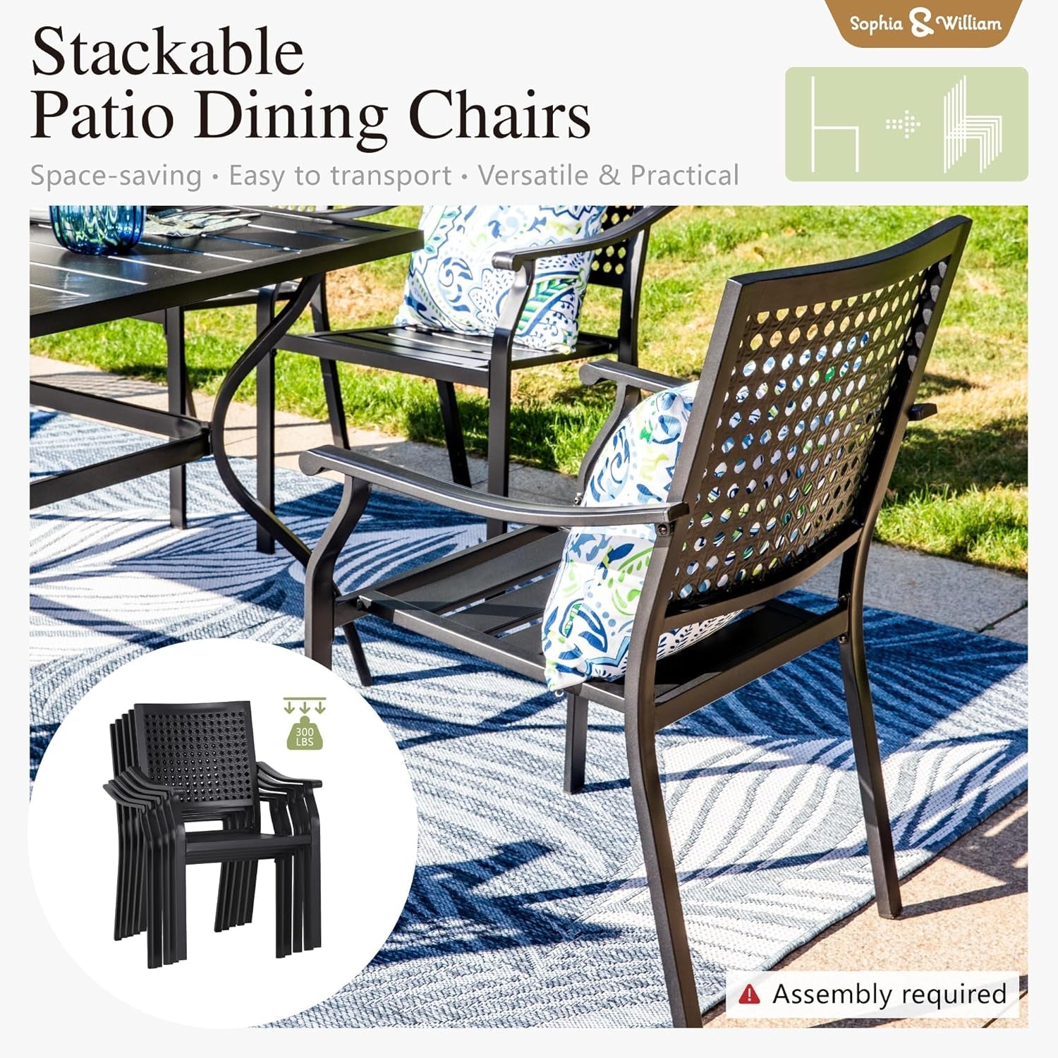 Patio Table And Chairs Set Black 37 Inch Square Table For 4-1