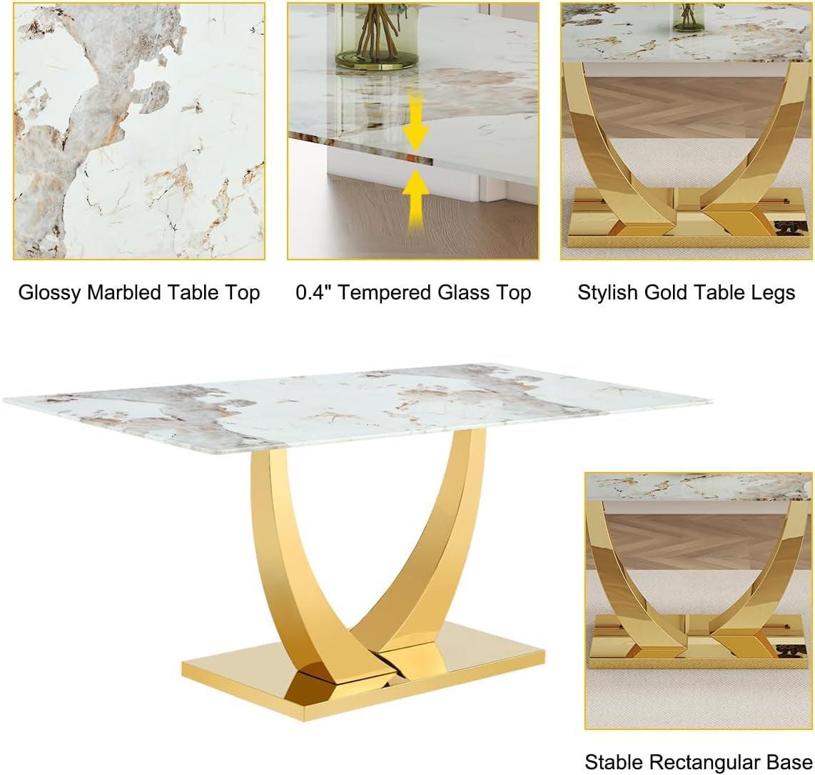SeventyOneInch Faux Marble Dining Table Gold Finish-3