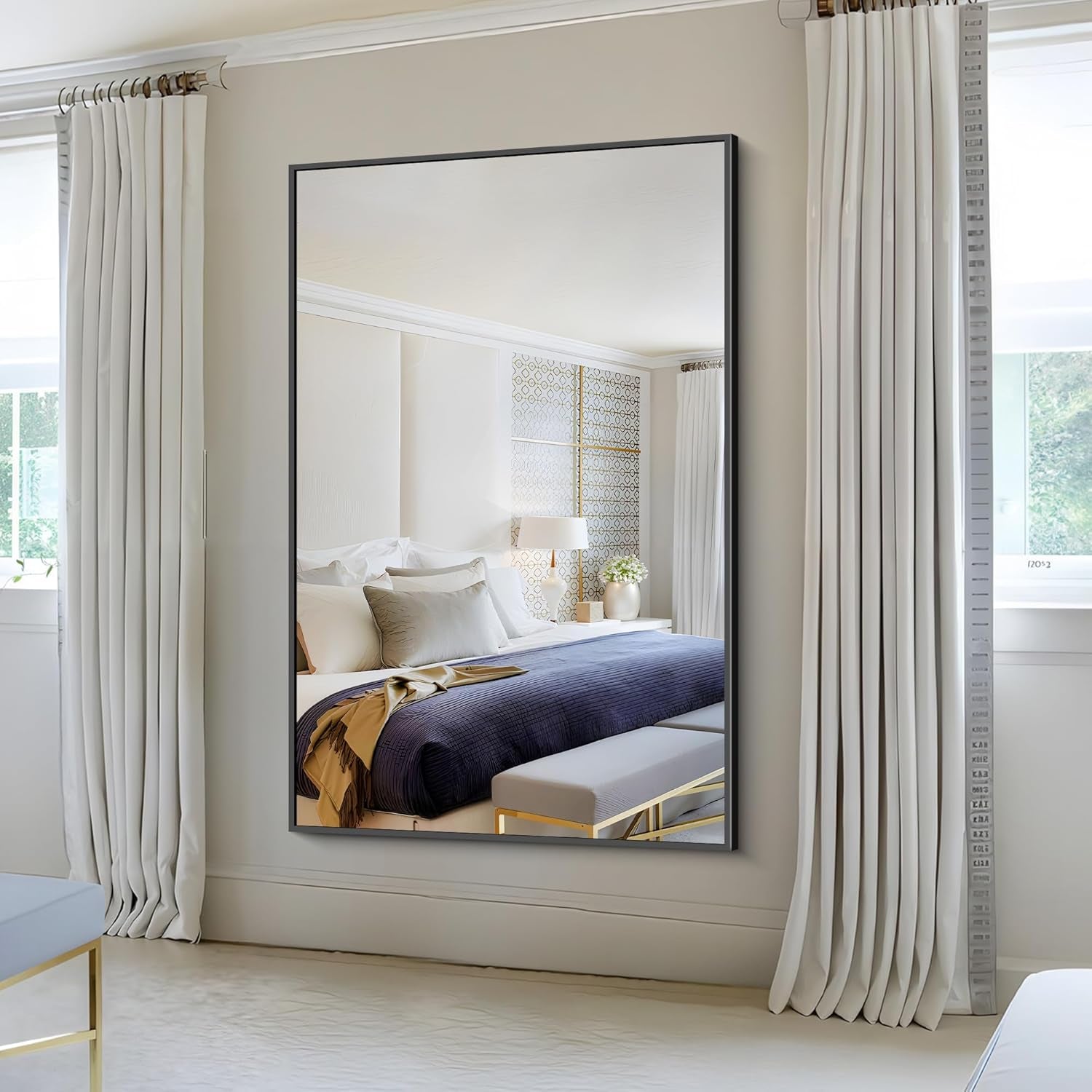 60x40 Inches Black Aluminum Rectangular Wall Mirror-1