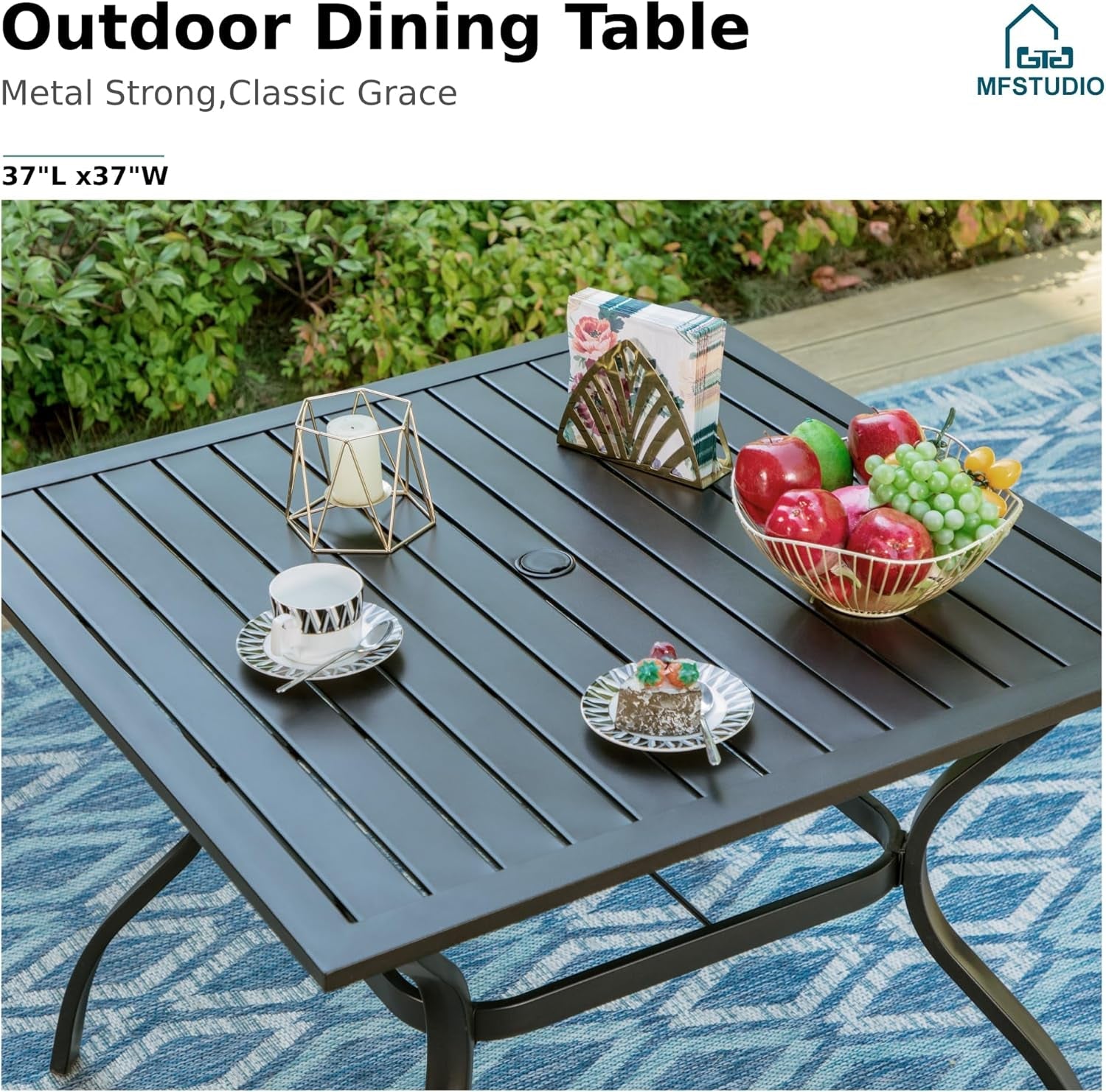 Patio Dining Set For 4 All Weather Furniture With Grey Sling Swivel Chairs-1