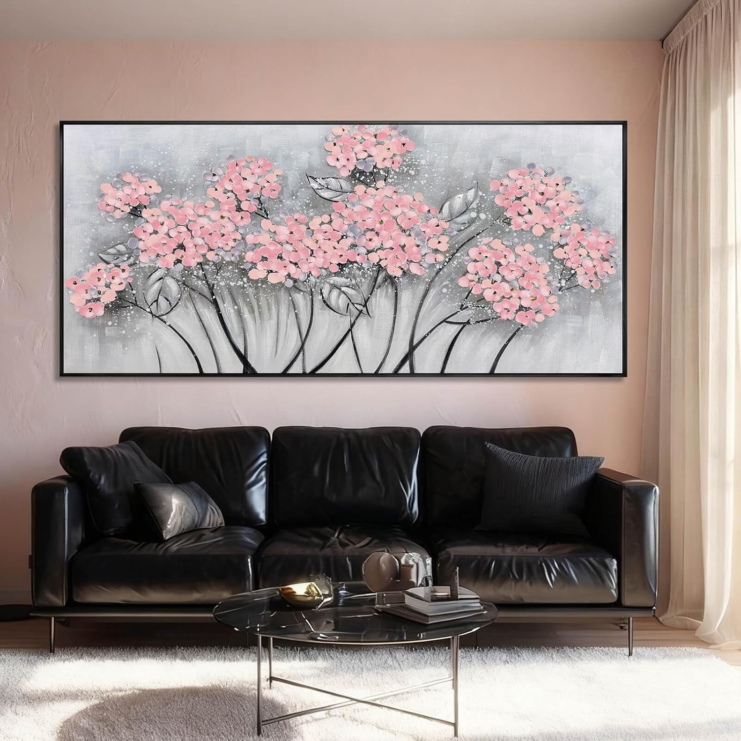 Pink Floral Wall Art Canvas 32x70 Inch Luxurious Decorative-4