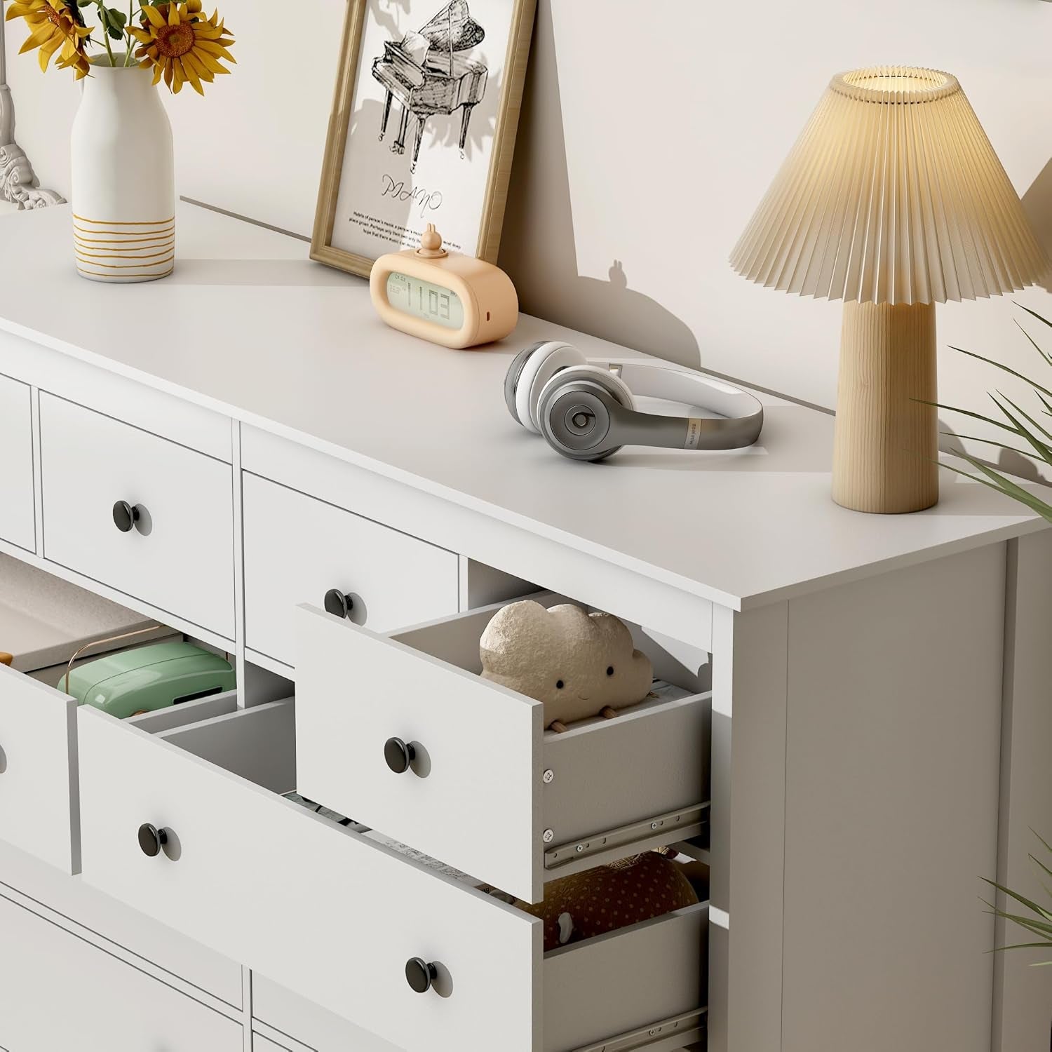 Luxurious White 55 Inch Ten Drawer Dresser-4
