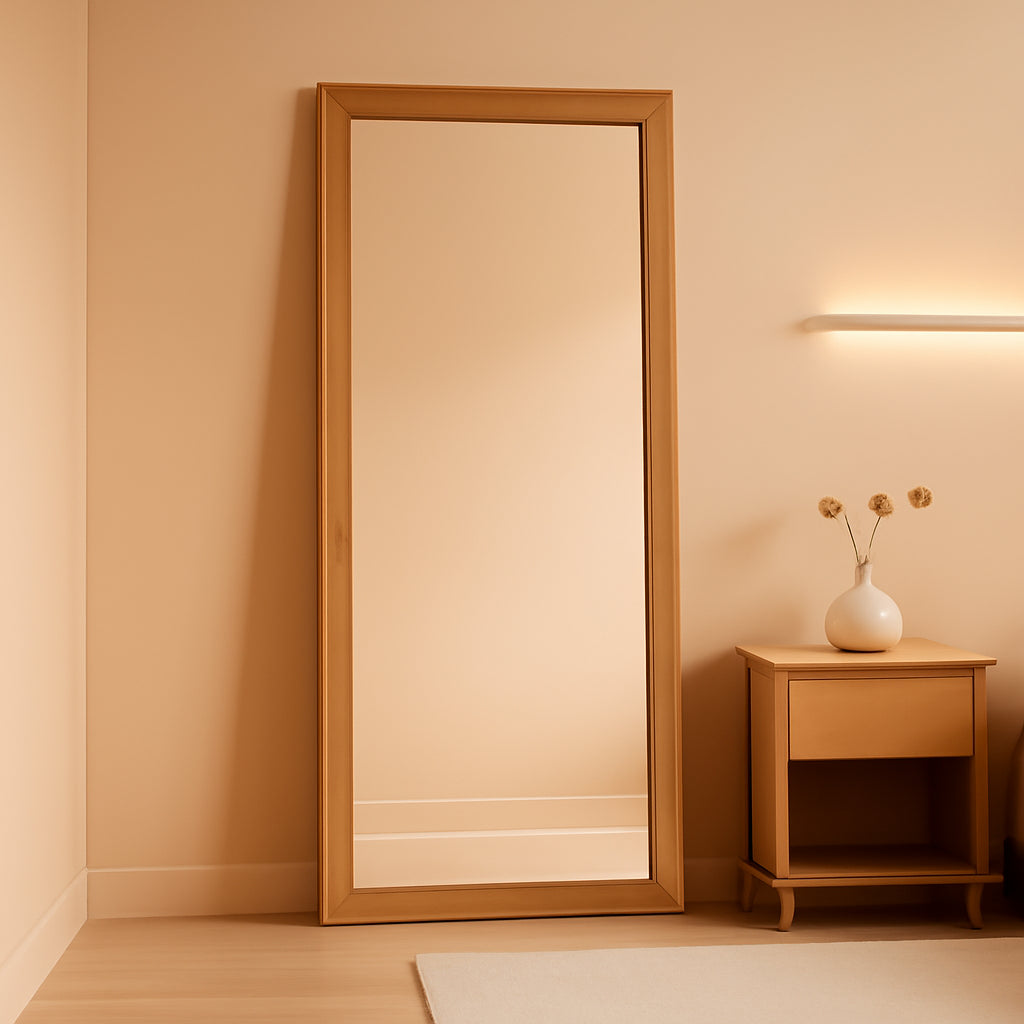 Full Length Mirror 71x32 Walnut Wood Frame Wall Mounted-0