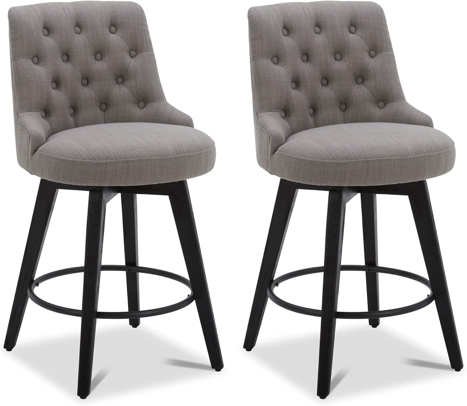 Modern Swivel Bar Stools, Performance Fabric Upholstered Counter Height Bar Stool with Back, Solid Wood Legs, 26" H Seat, Set of 2, Flint Grey-0