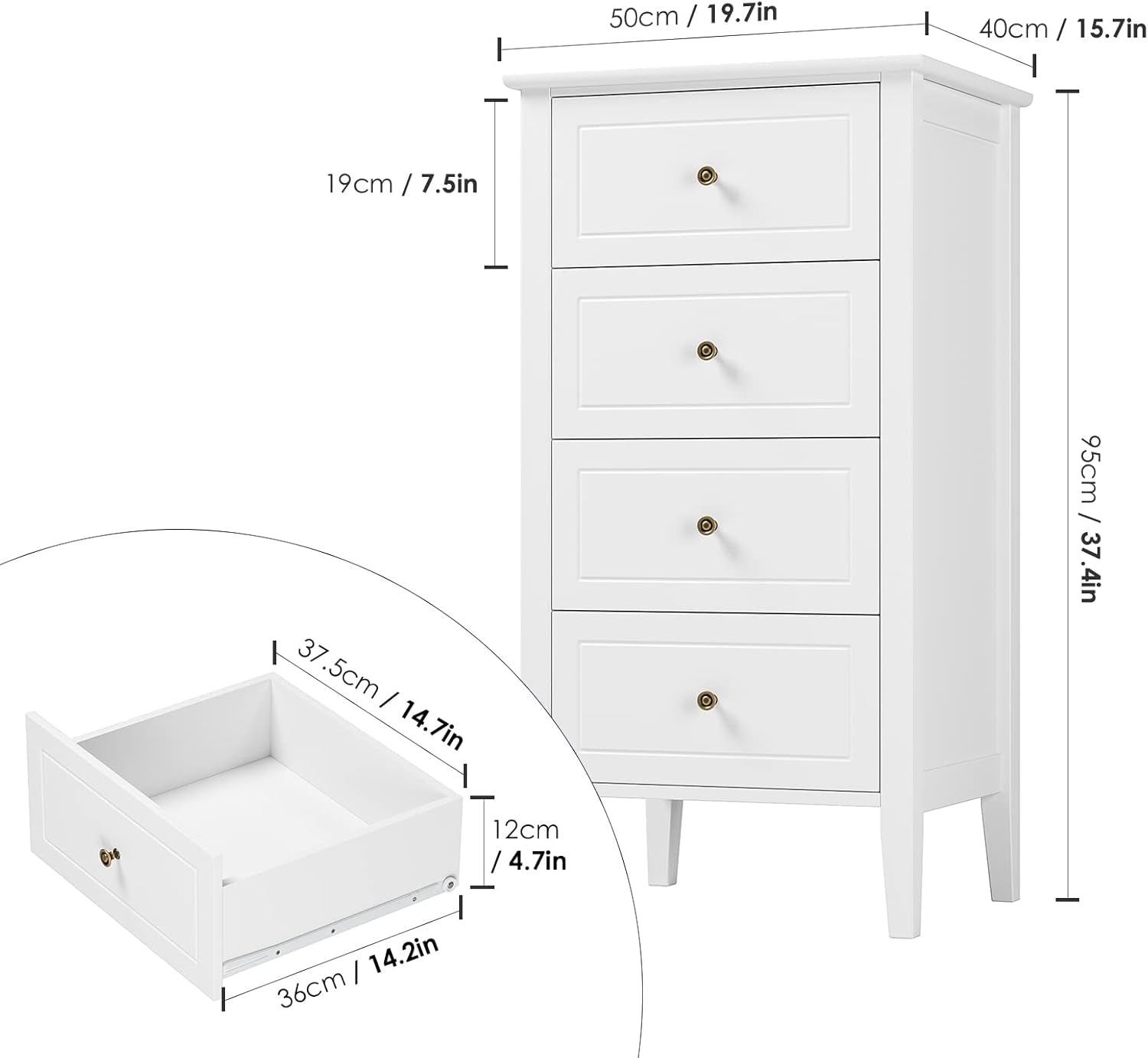 White Antique Dresser Solid Hardwood Storage Cabinet-1