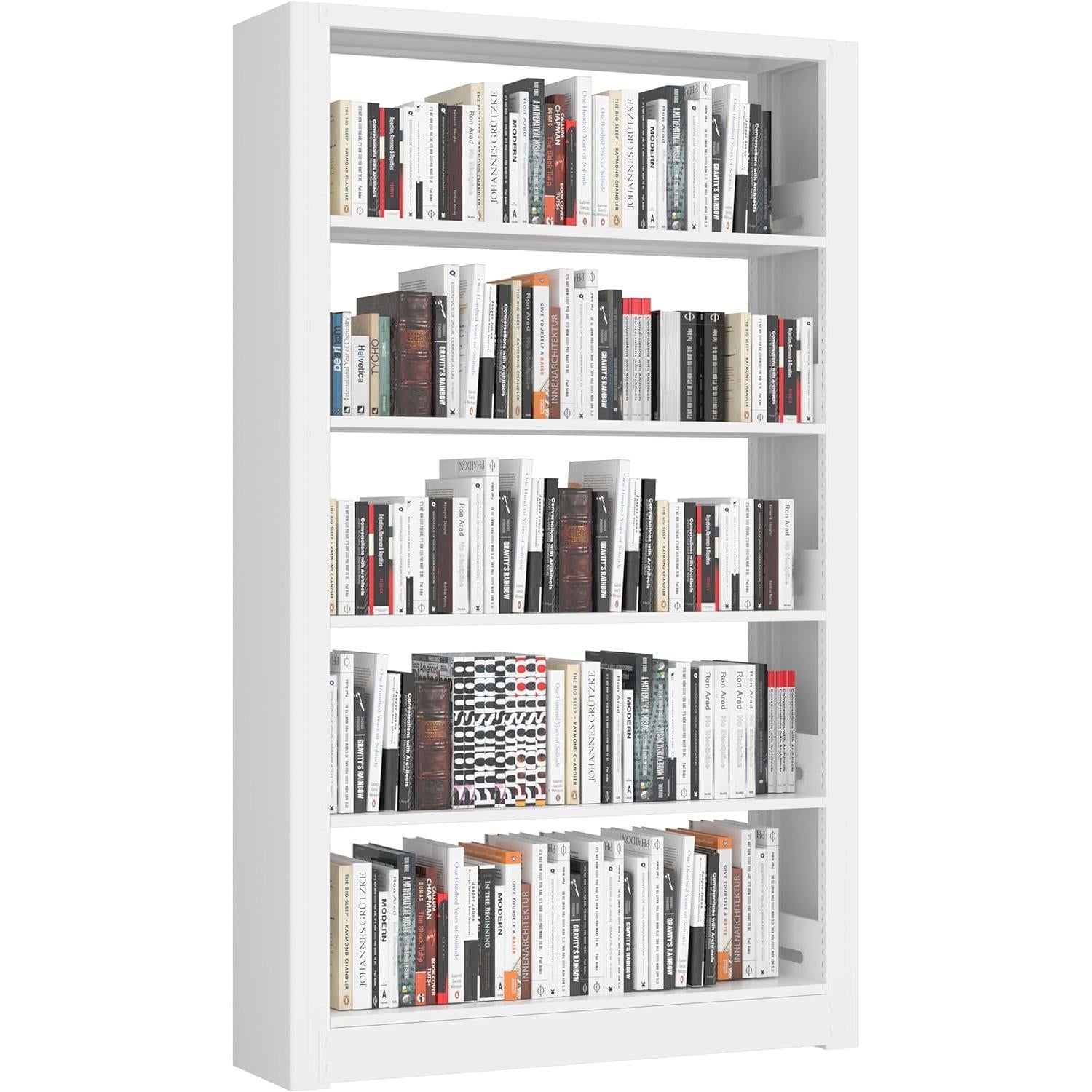 5-Tier Bookshelf, White Bookshelf with Adjustable Storage Shelves, Metal Bookshelf, 69" Tall Bookcase for Living Room, Library, Office, Bedroom, Including Book Stopper-0