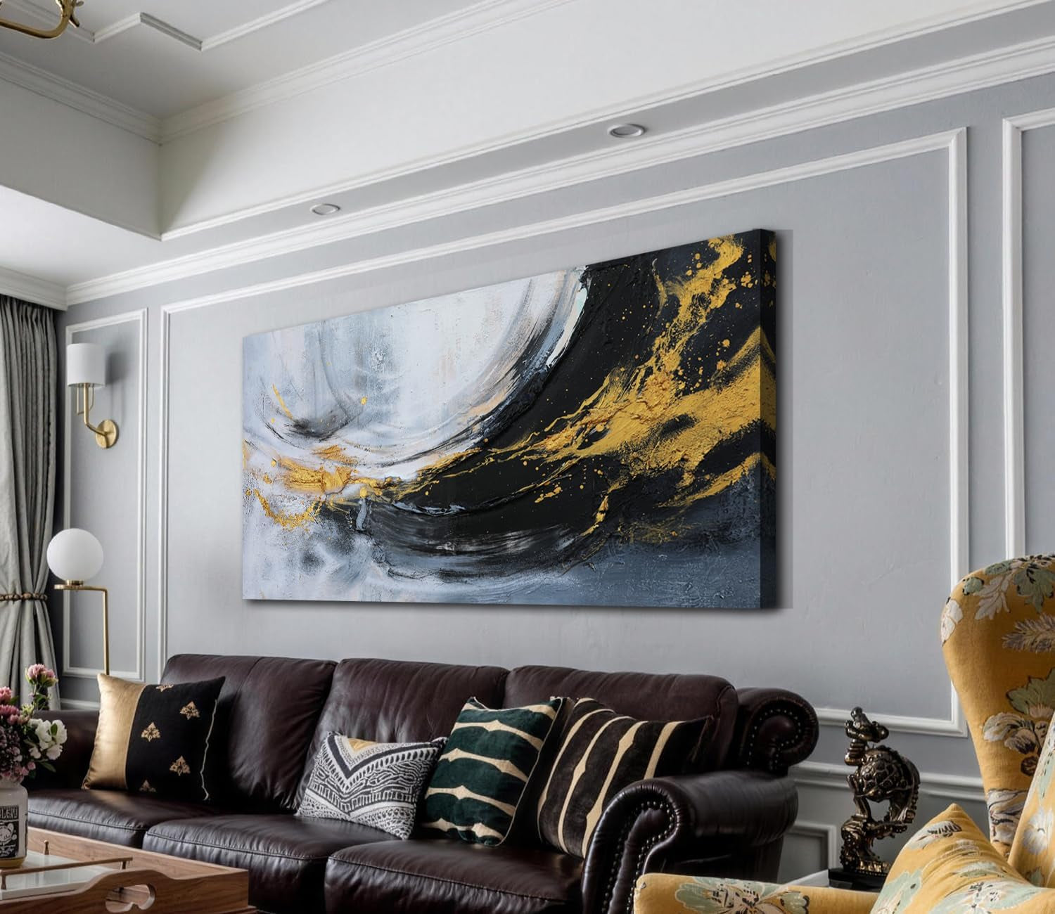 Abstract Canvas Wall Art 40X20 Inches Large Black White-4
