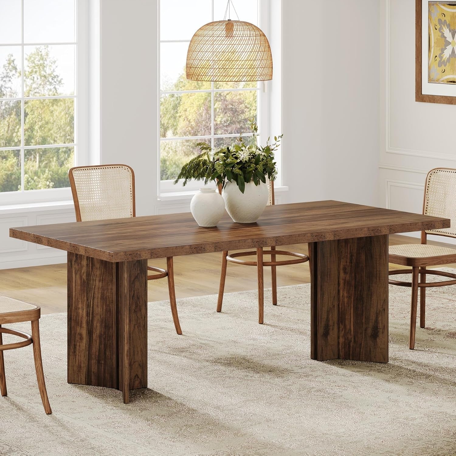 63In Farmhouse Dining Table Wooden Rectangle Vintage Brown-4