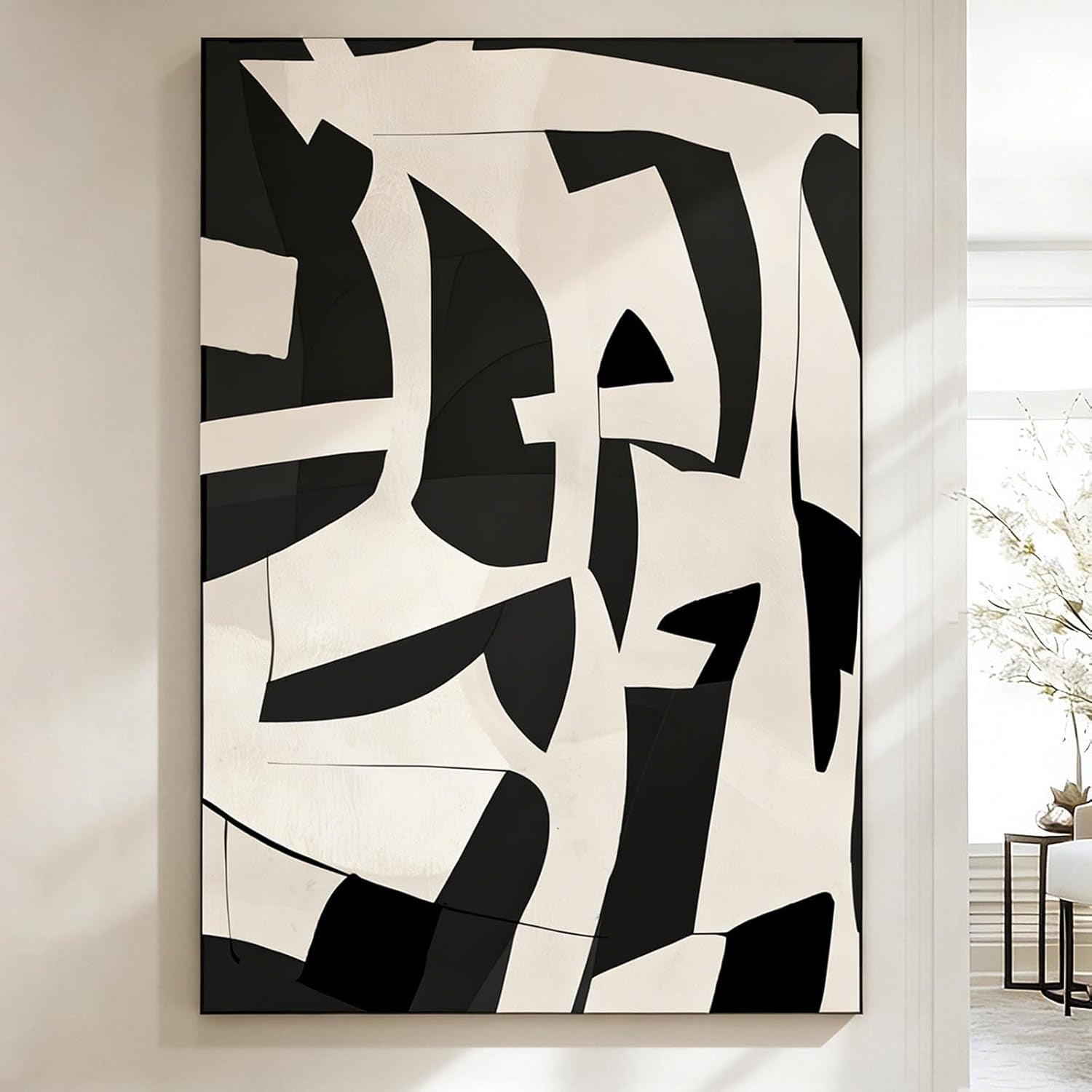 Over sized Monochrome Abstract Canvas Wall Art Decor-0