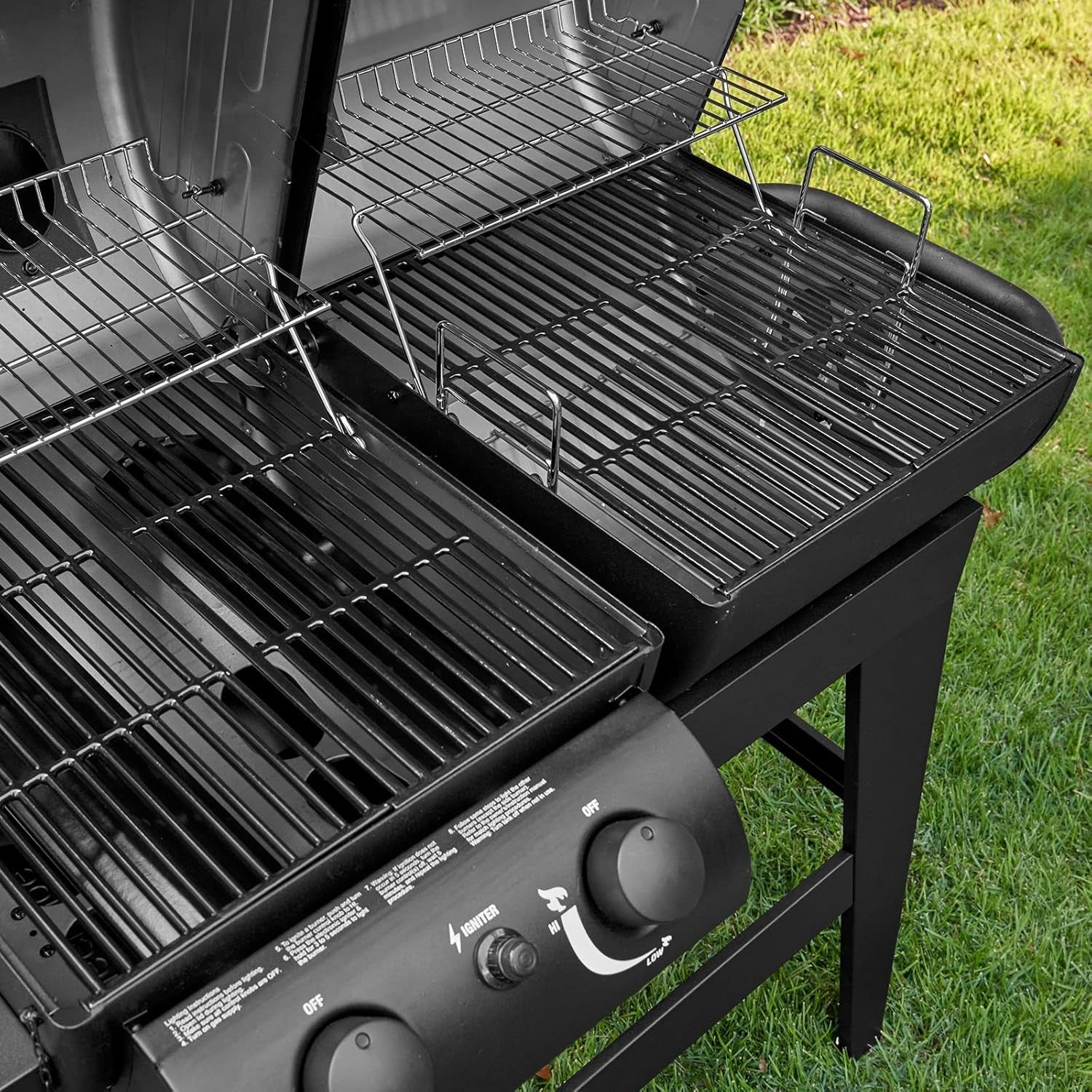 Black Propane Charcoal Dual Fuel Two Burner Grill Smoker