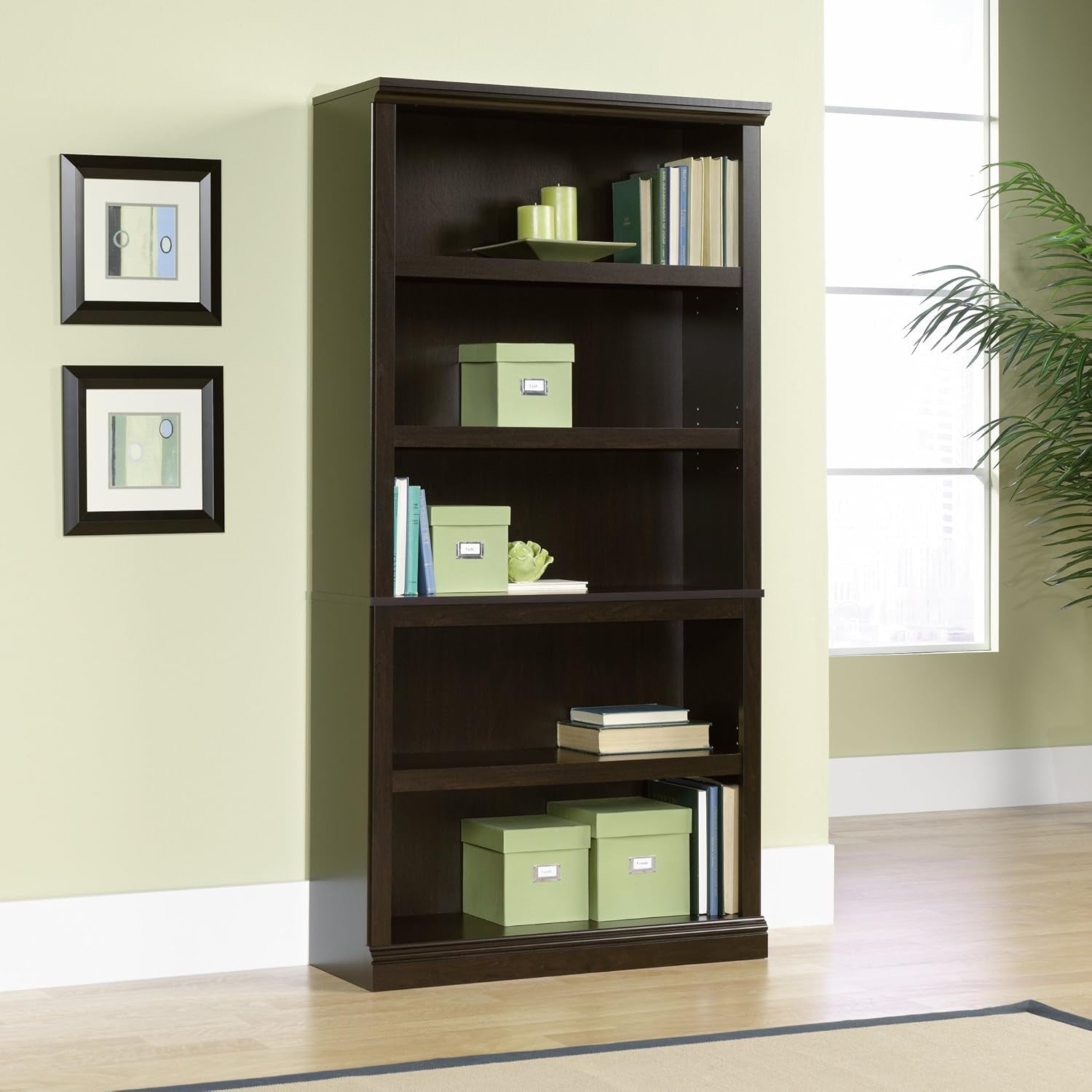 Sauder Five Shelf Bookcase Jamocha Wood StorageUnit-1
