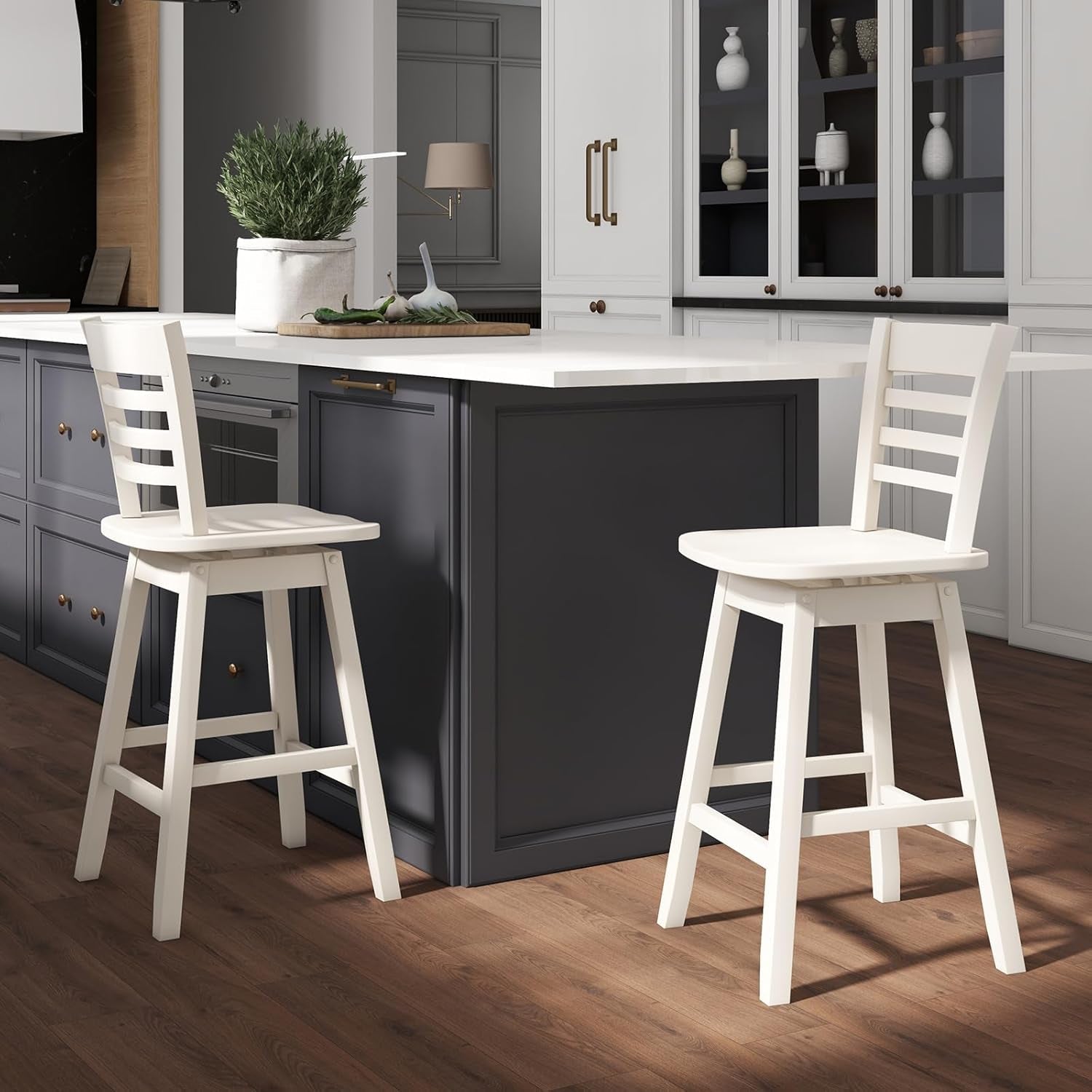 Swivel Wood Bar Stools Set with Ergonomic Design-1