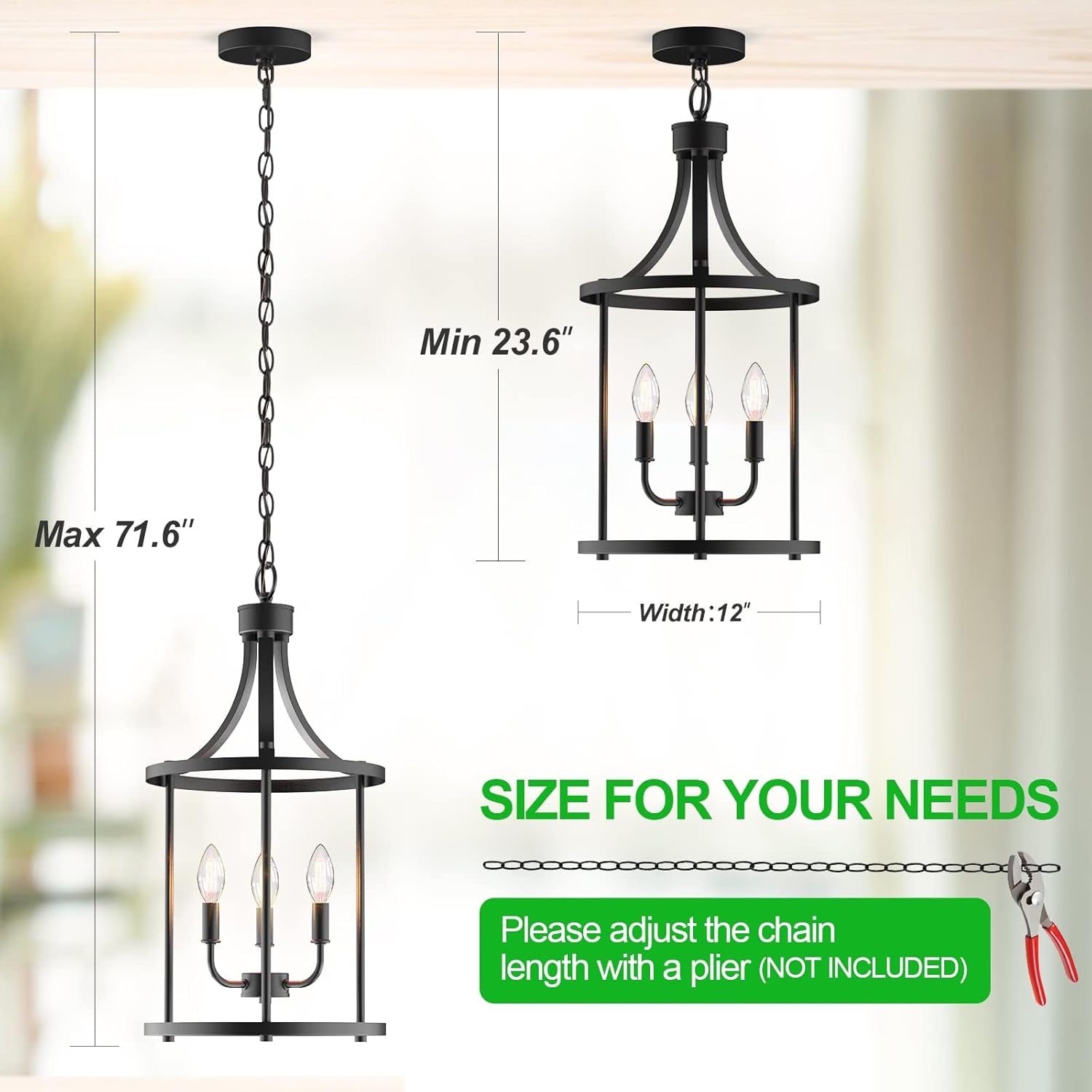 Three Light Matte Black Farmhouse Pendant Chandelier-3