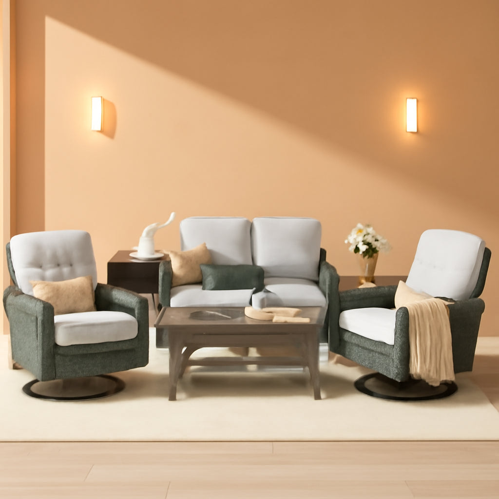 5 Piece Outdoor Patio Furniture Set With Swivel Rocker Chairs Light Gray-0