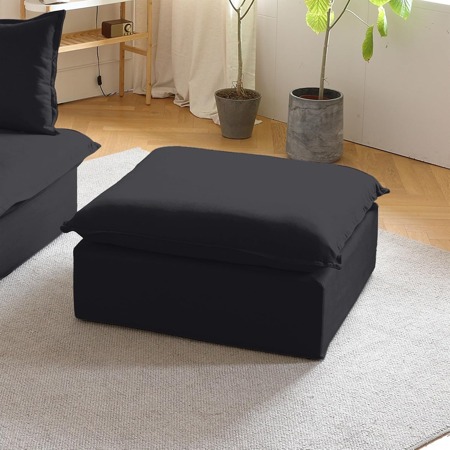 Black Storage Ottoman With Removable Cushion Covers-2