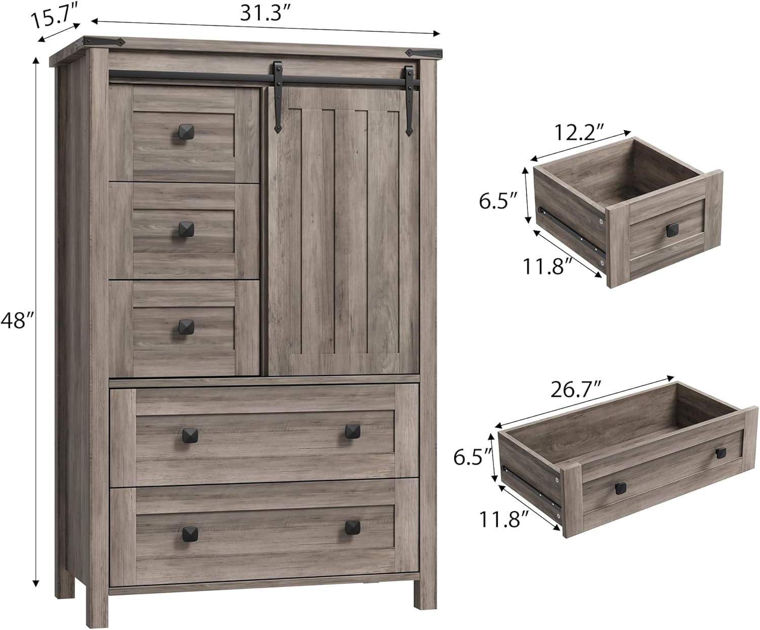 Grey Farmhouse Dresser 48Inch Five Drawer Organization-1