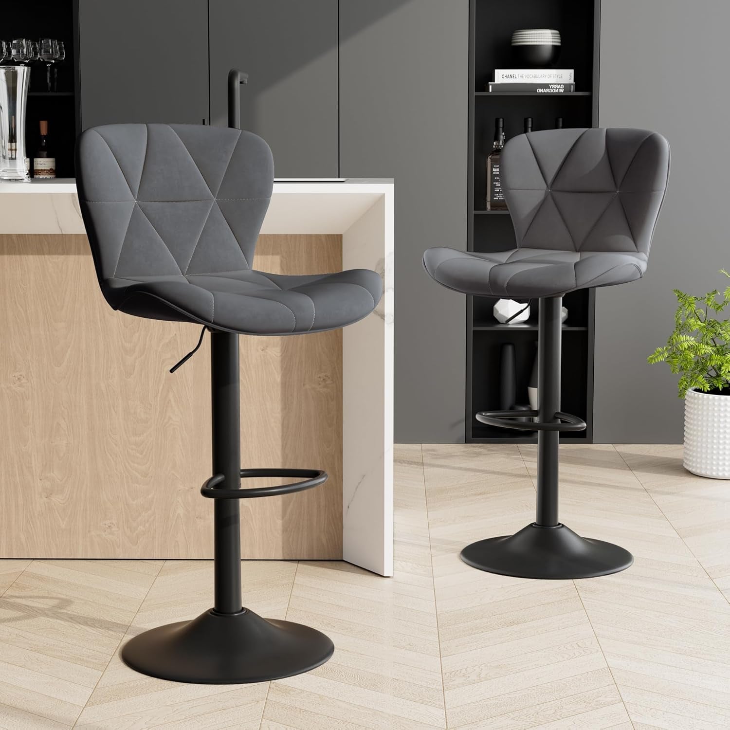 Dark Grey Adjustable Swivel Bar Stools (Set)-0