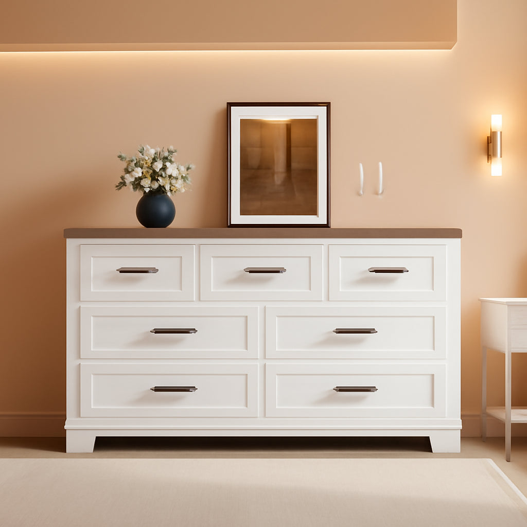 Modern FarmhouseStyle Seven Drawer Dresser White Brown-0