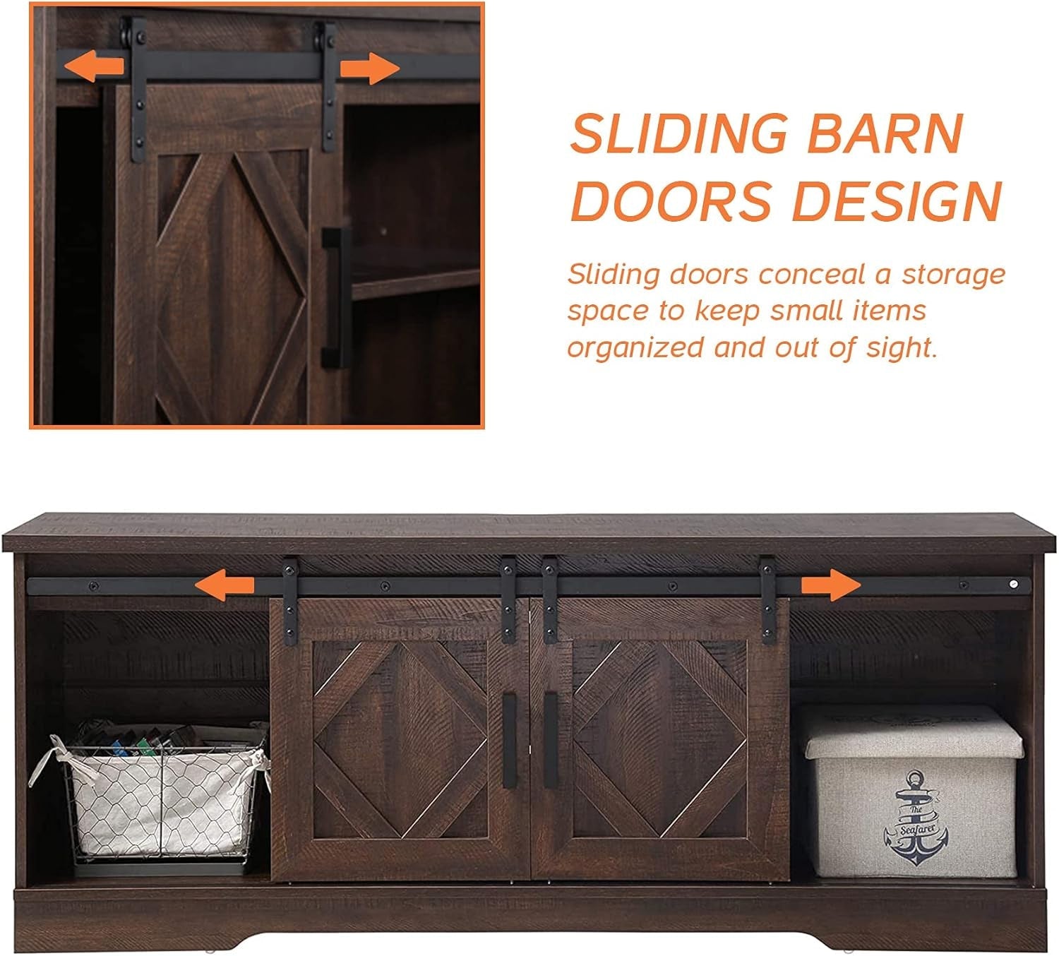 Farmhouse TV Stand Modern Sliding Barn Door Entertainment Center for Tvs up to 65 Inch, Wood TV Media Console Table Cabinet Storage for Living Room, Rustic Brown-3