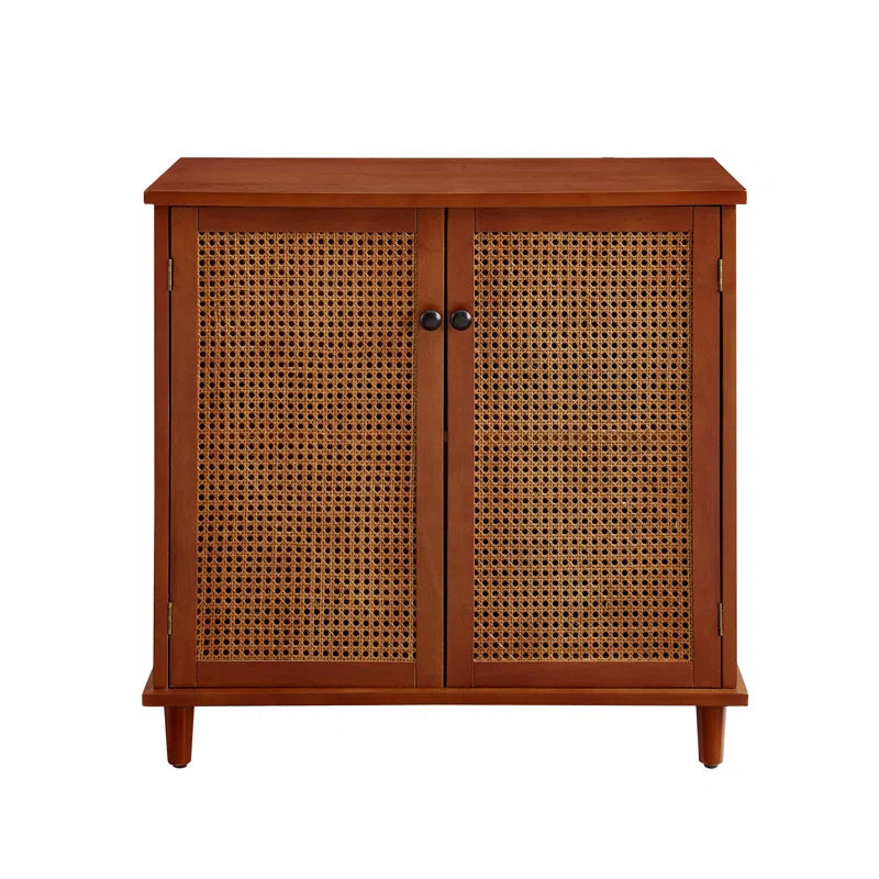 Rattan Wicker Door Storage Cabinetry With Solid Wood-1