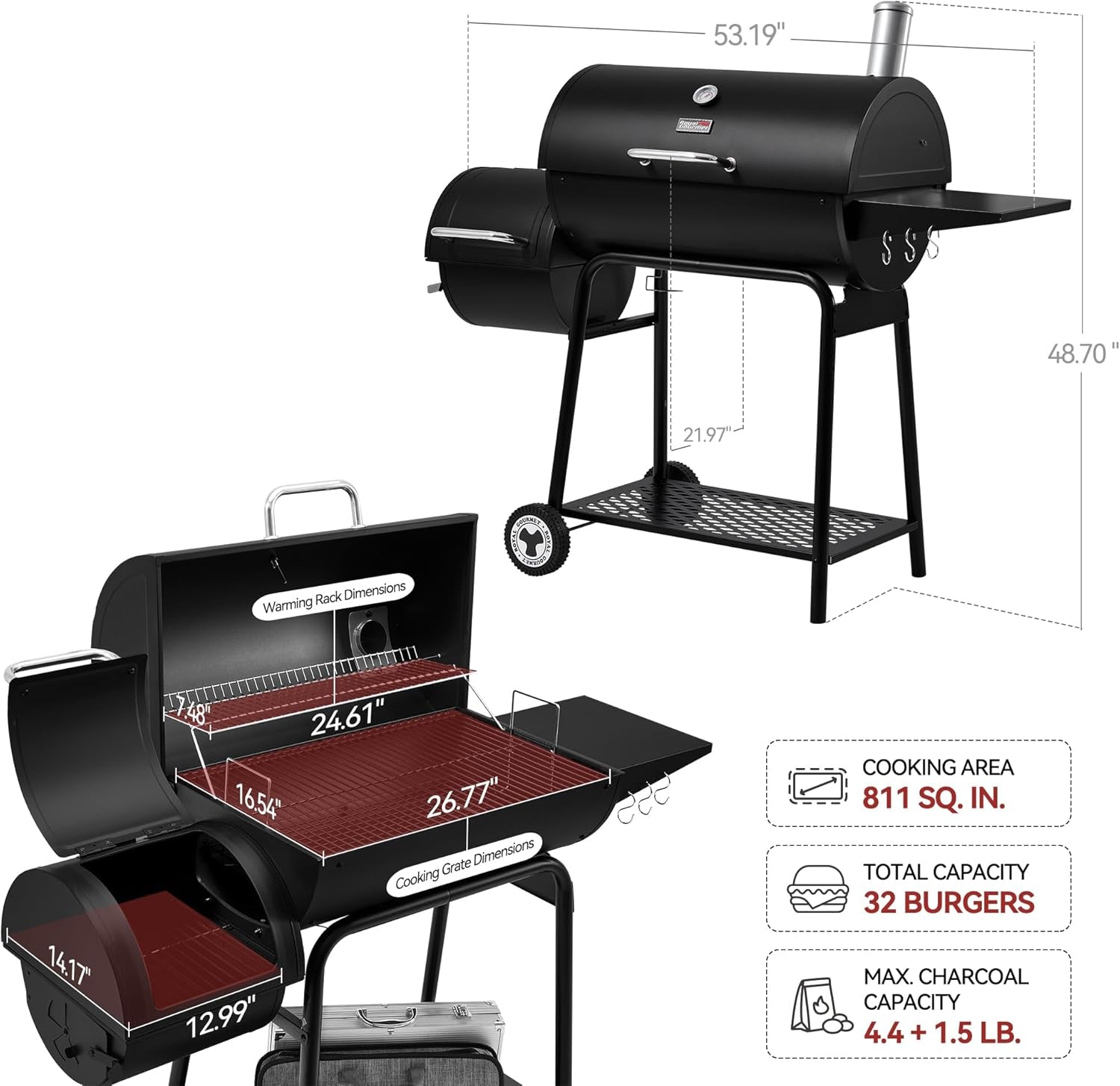 30 Inch Charcoal Outdoor Premium Off set Smoker Grill