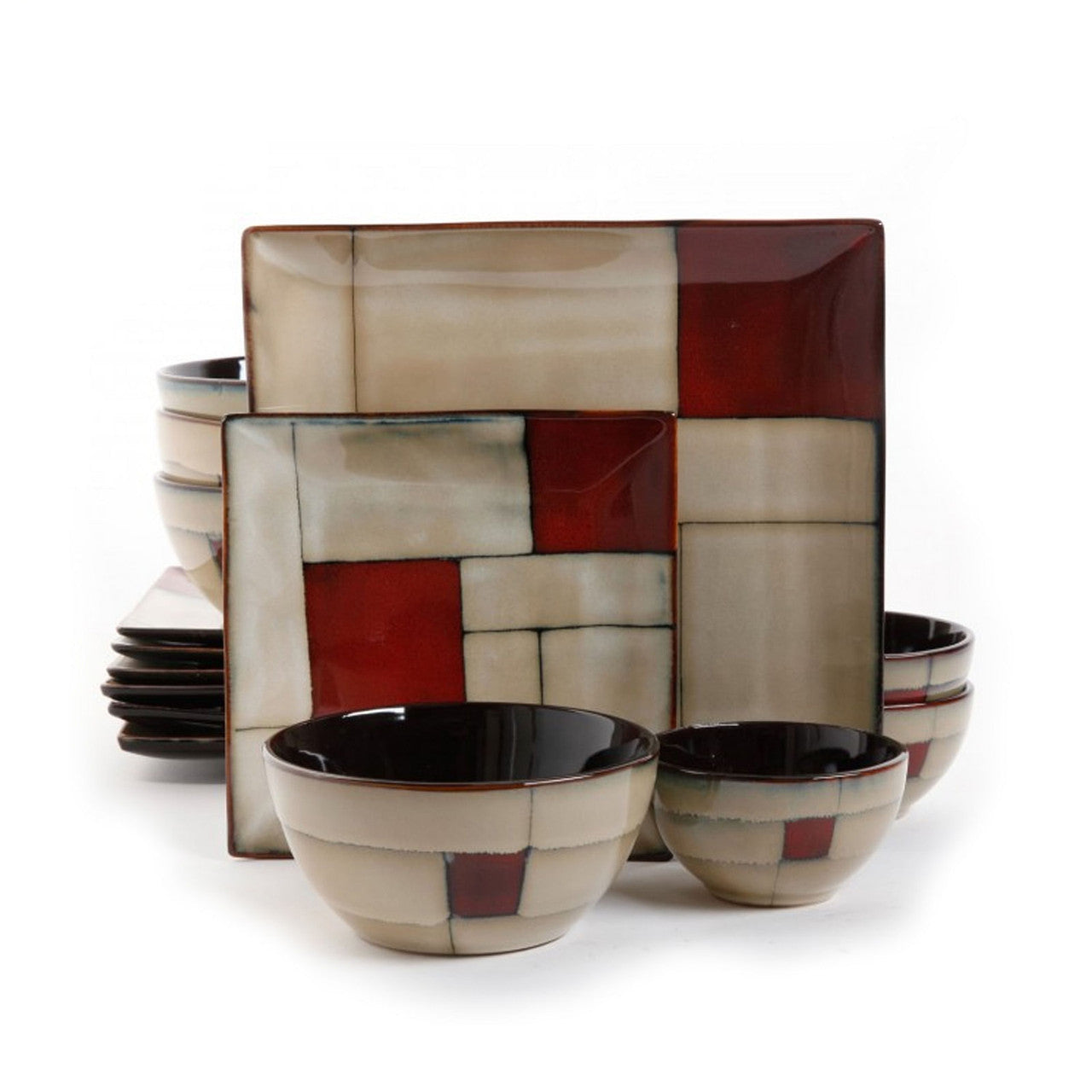 Gibson Elite Azeal 16 Piece Double Bowl Dinnerware Set in Taupe-0