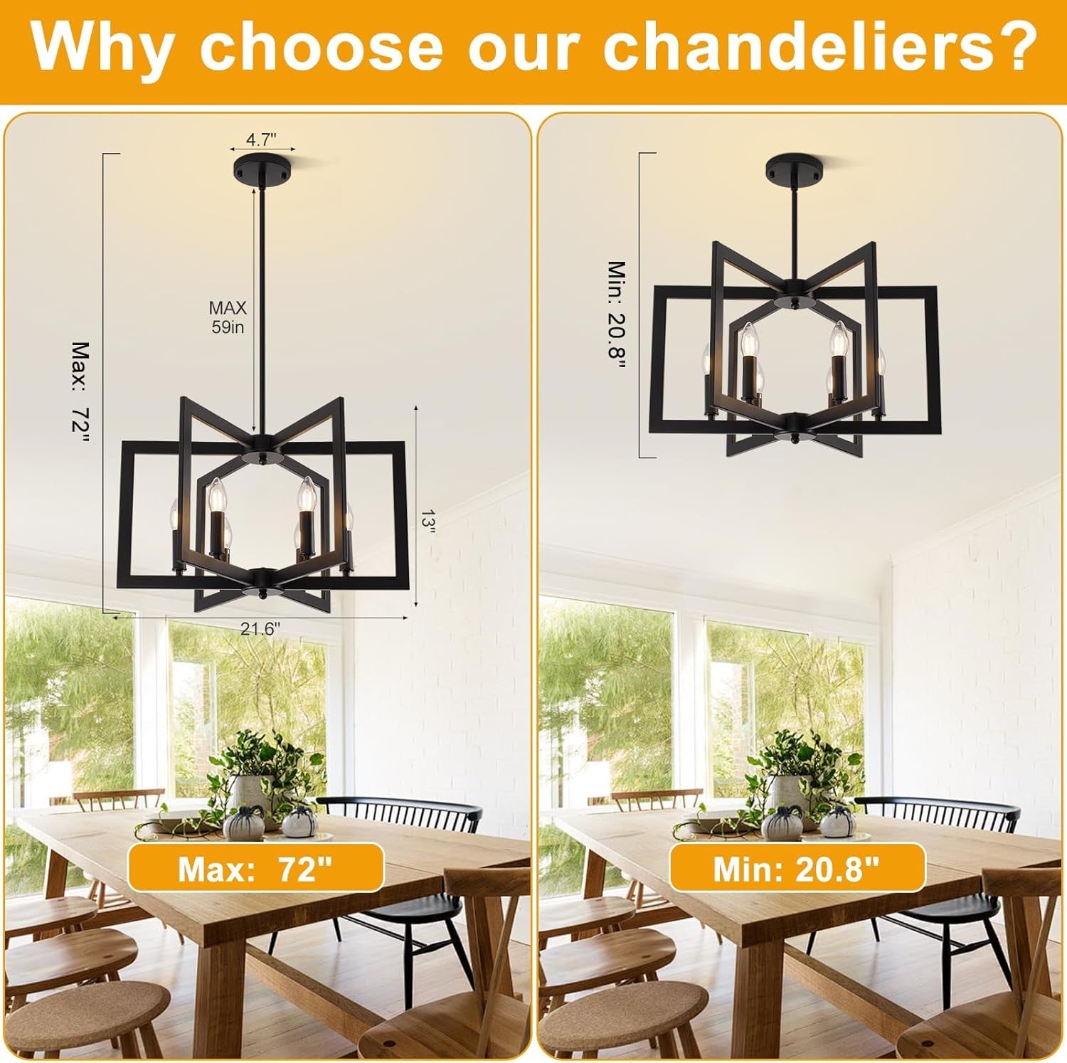 Black 21 Inches Industrial Farmhouse Geometric Chandelier-3