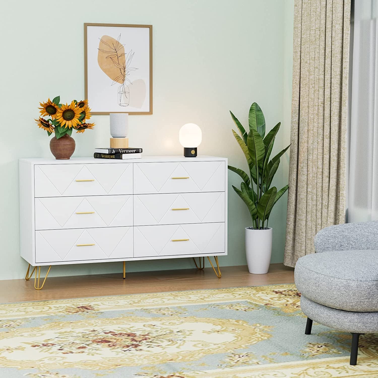White 6-Drawer Dresser with Wide Drawers-3