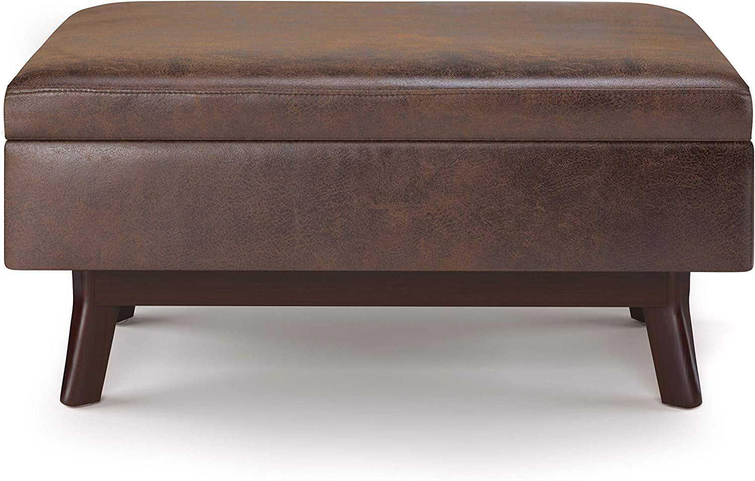 Mid Century Modern Storage Ottoman in Chestnut Brown-4