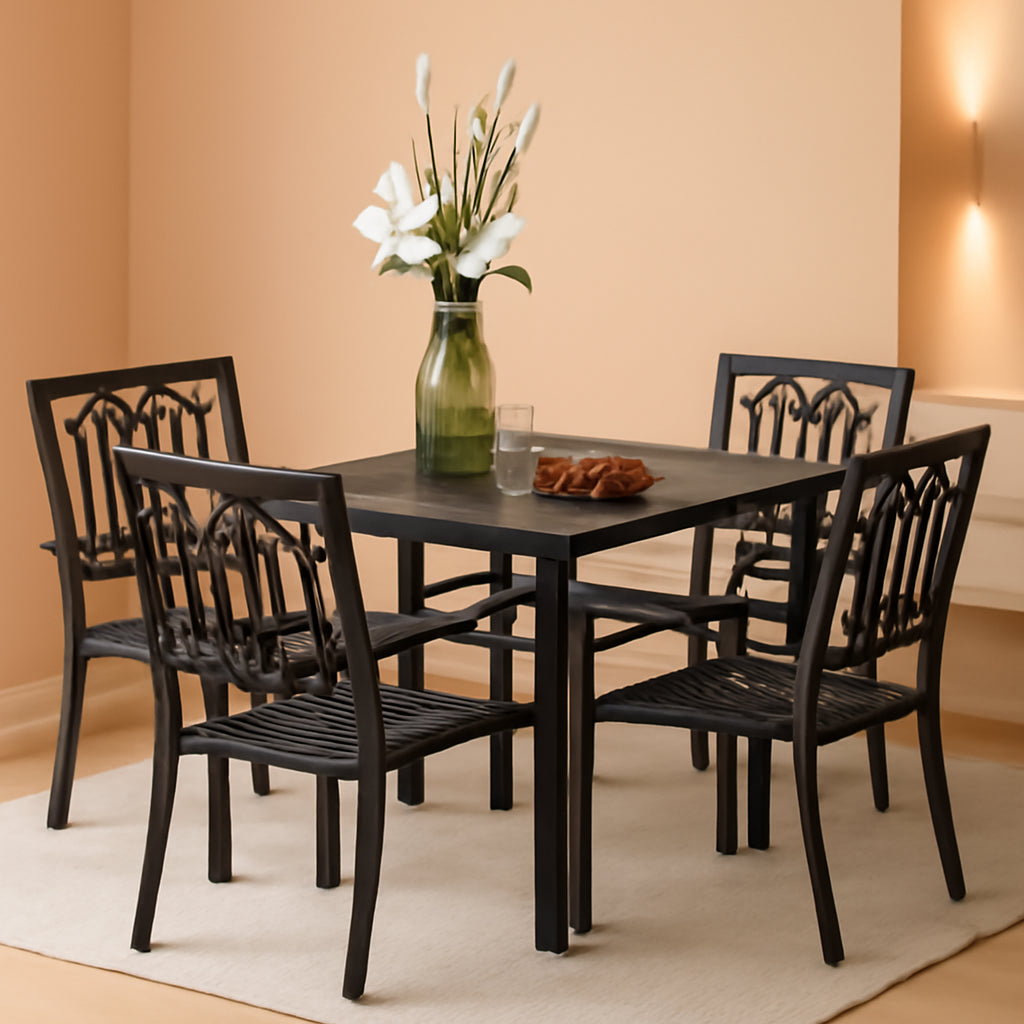 5 Piece Metal Patio Dining Set 37 In Table And 4 Chairs-0
