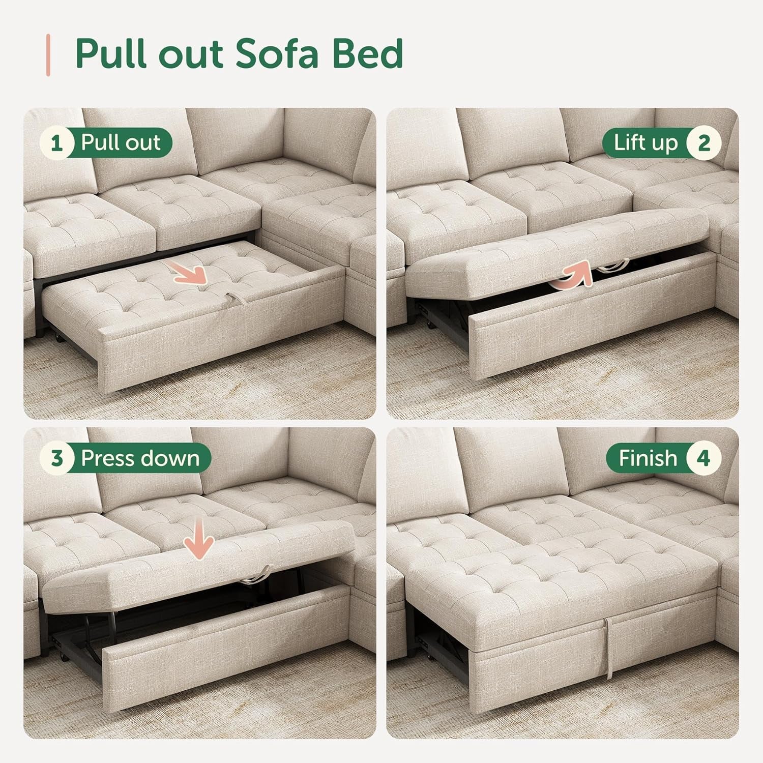 Beige Modular Sleeper Sectional Sofa With StorageBin-4