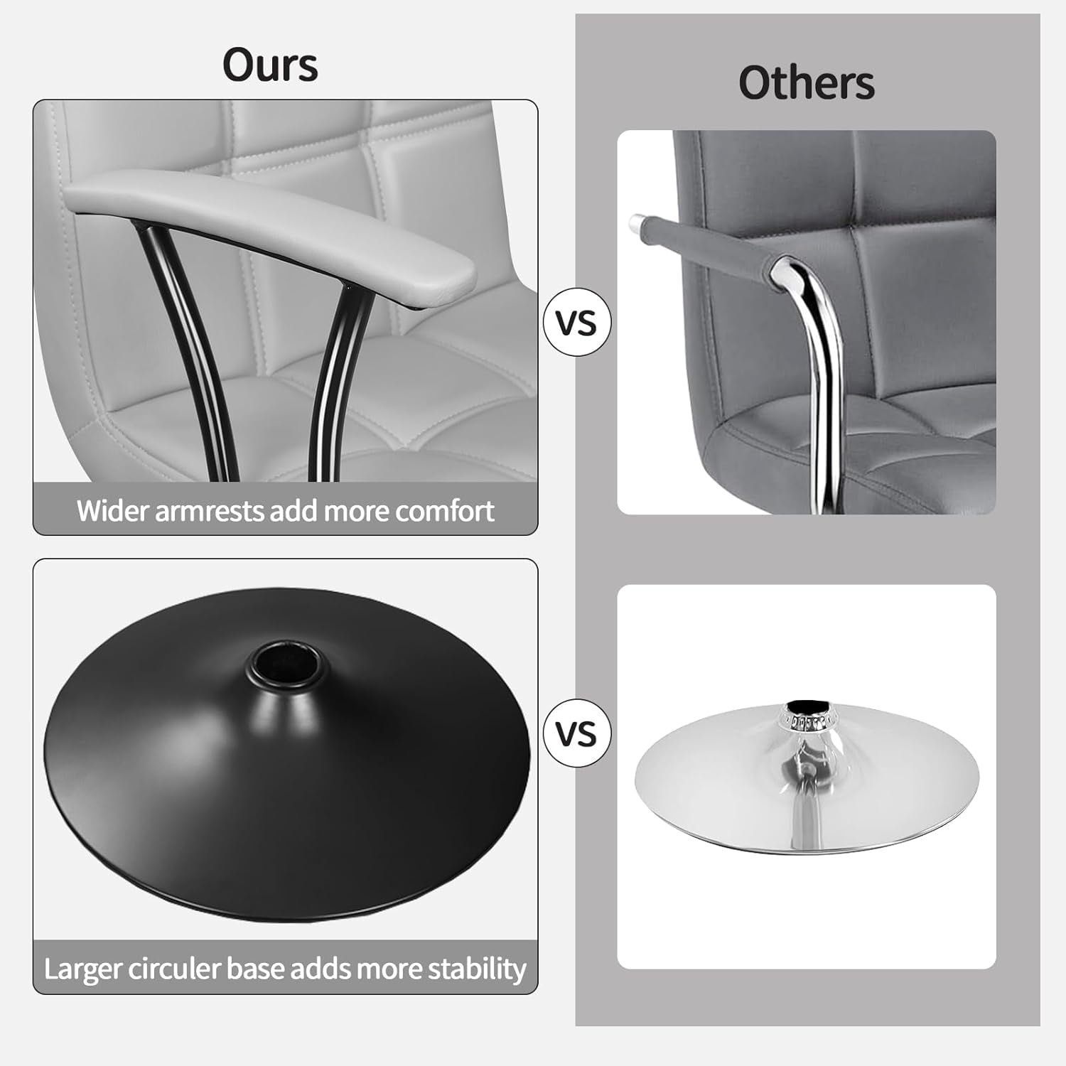 Bar Stools 2 Adjustable Swivel With Back Grey PU Leather-3