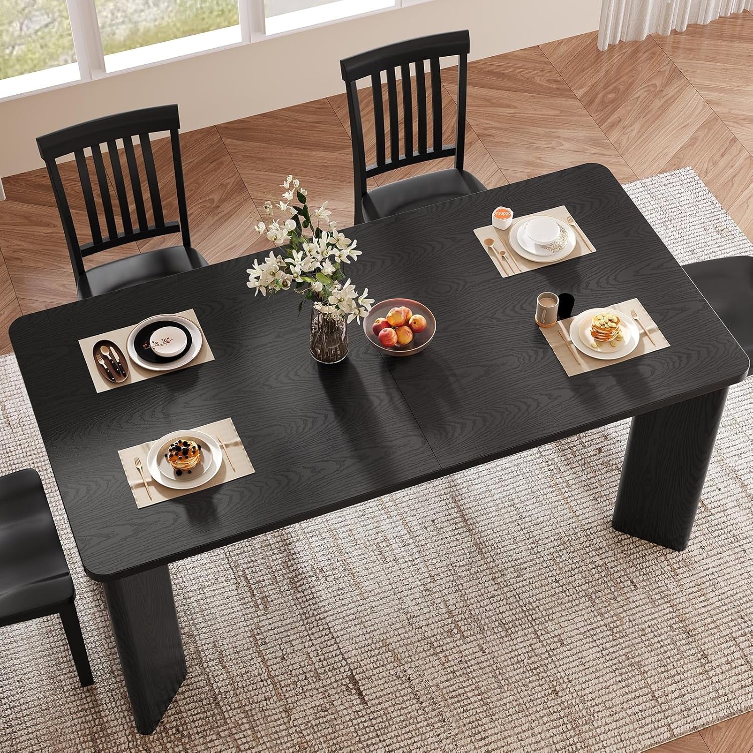 63 Inch Rectangular Dining Table Black IndustrialGrade-2