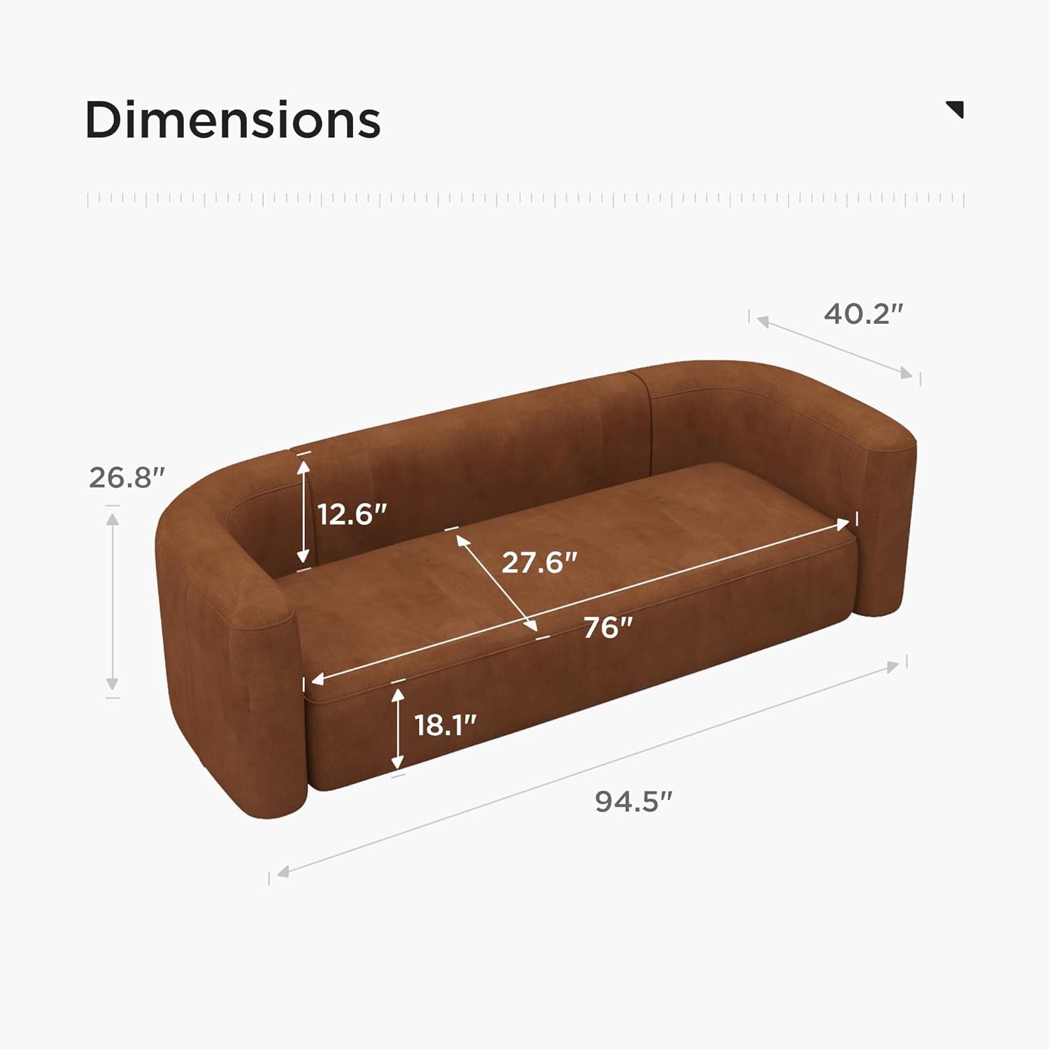 Luxury Modern Tight Curved Back Velvet Sofa, Minimalist Style Comfy Couch for Living Room Apartment, 3 Seater, Tangerine-1