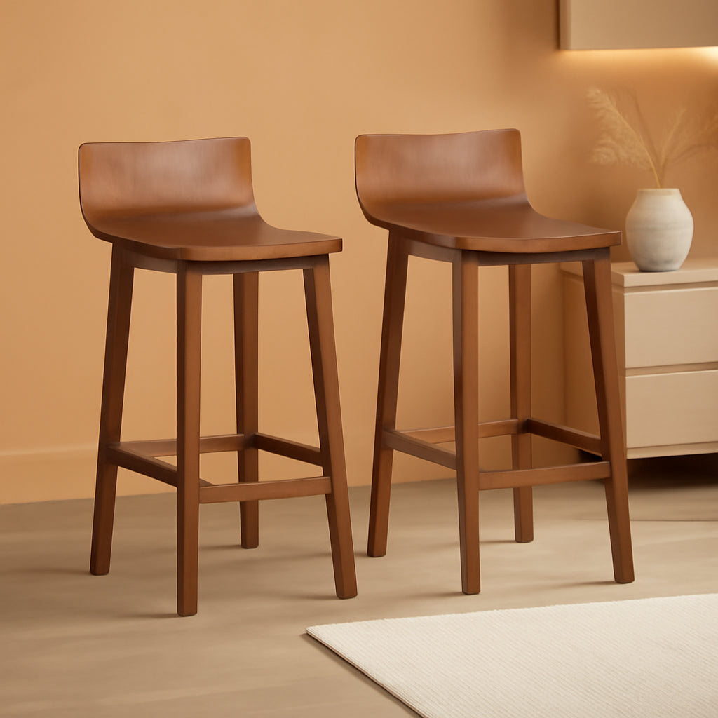 24.5 Inch Counter Height Farmhouse Wooden Bar Stool Set Of 2 With Brown Footrest And Low Back-0