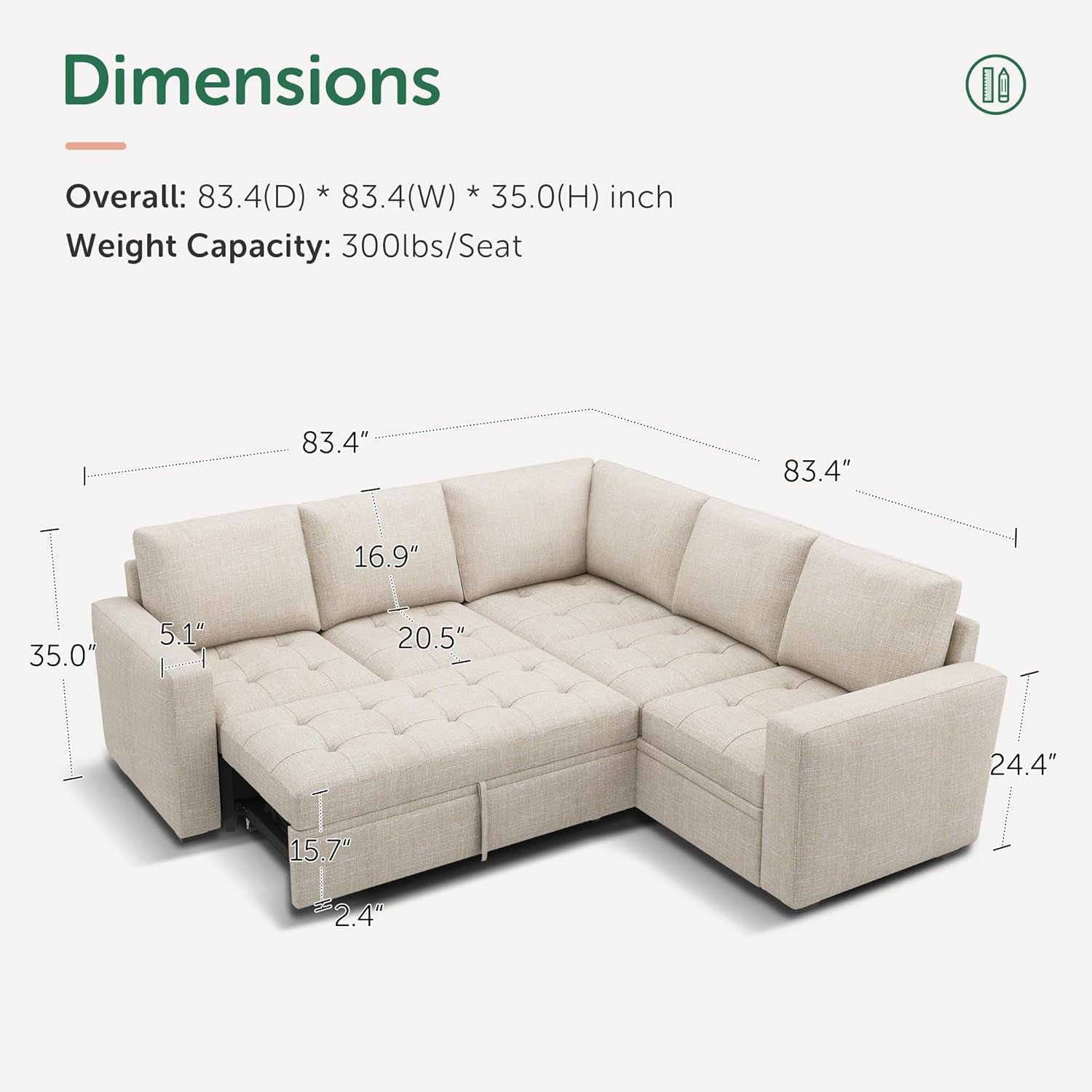 Beige Modular Sleeper Sectional Sofa With StorageBin-1